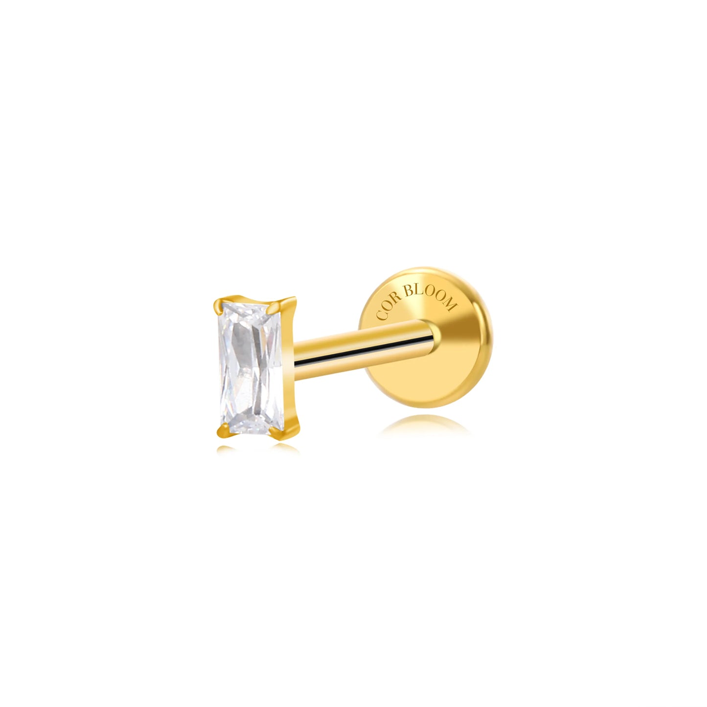 Titanium Irida Small Baguette Stud - White Crystal