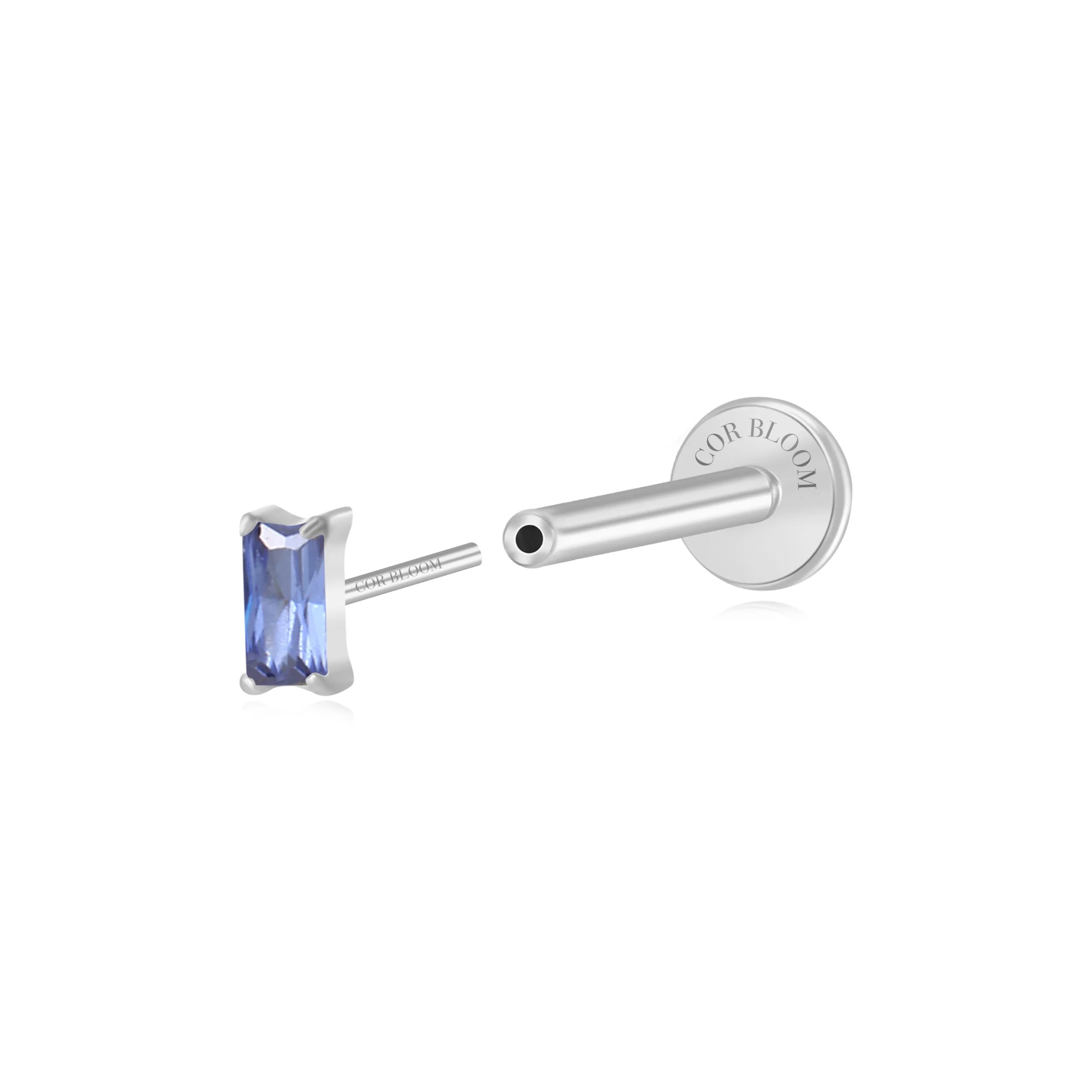 Titanium Irida Small Rectangular Baguette Flat Back Stud - Tanzanite