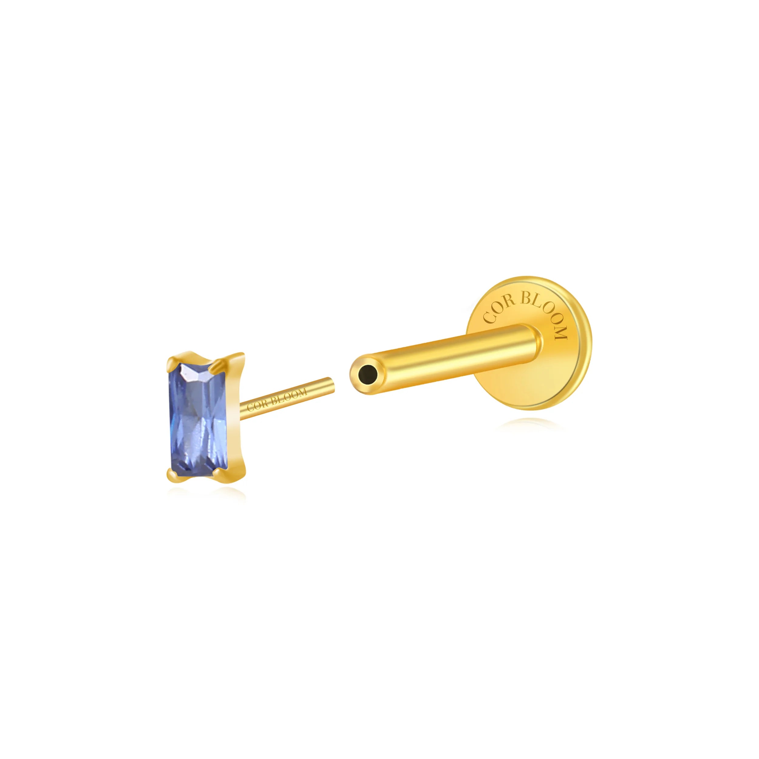 Titanium Irida Small Rectangular Baguette Flat Back Stud - Tanzanite