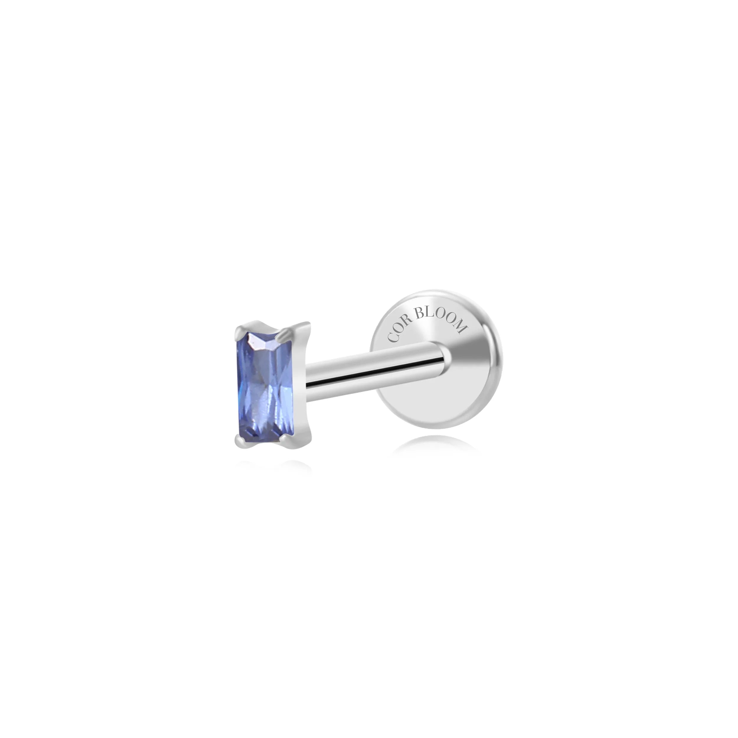 Titanium Irida Small Rectangular Baguette Flat Back Stud - Tanzanite