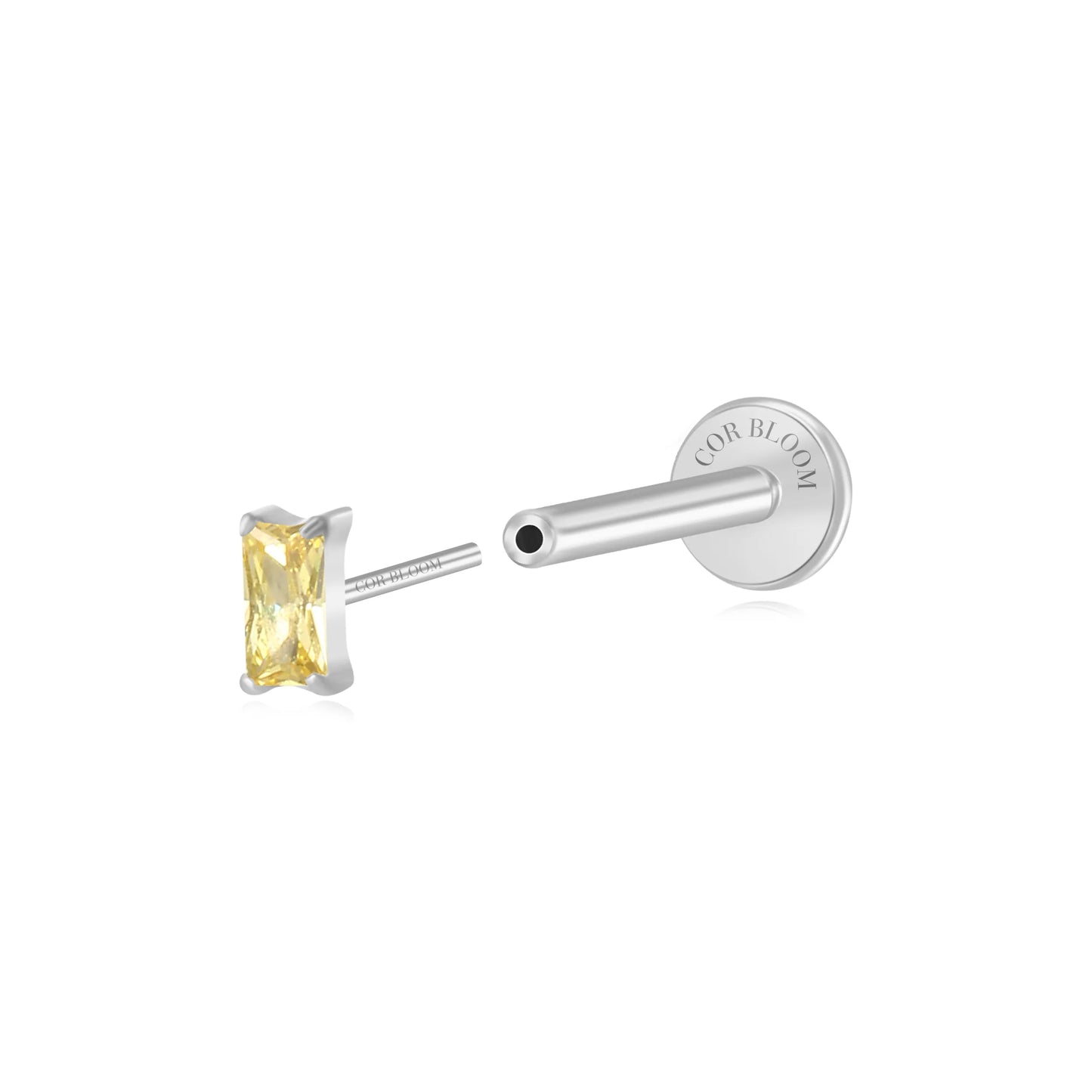Titanium Irida Small Rectangular Baguette Flat Back Stud - Yellow Citrine