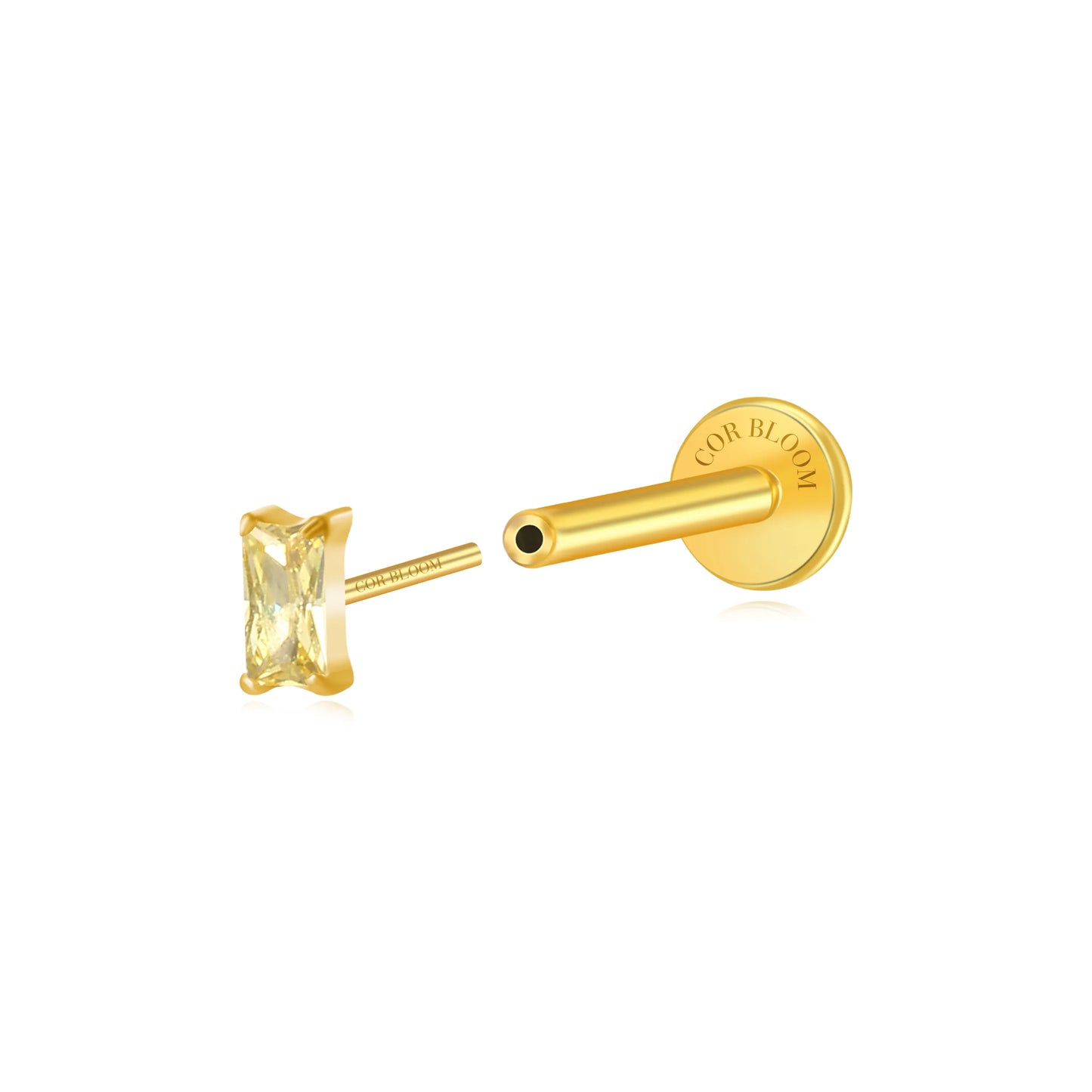 Titanium Irida Small Rectangular Baguette Flat Back Stud - Yellow Citrine