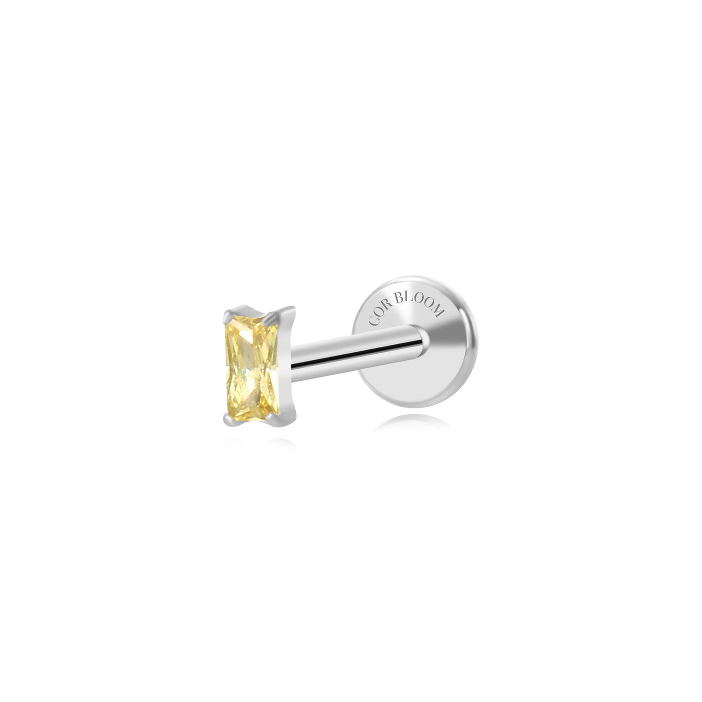 Titanium Irida Small Rectangular Baguette Flat Back Stud - Yellow Citrine