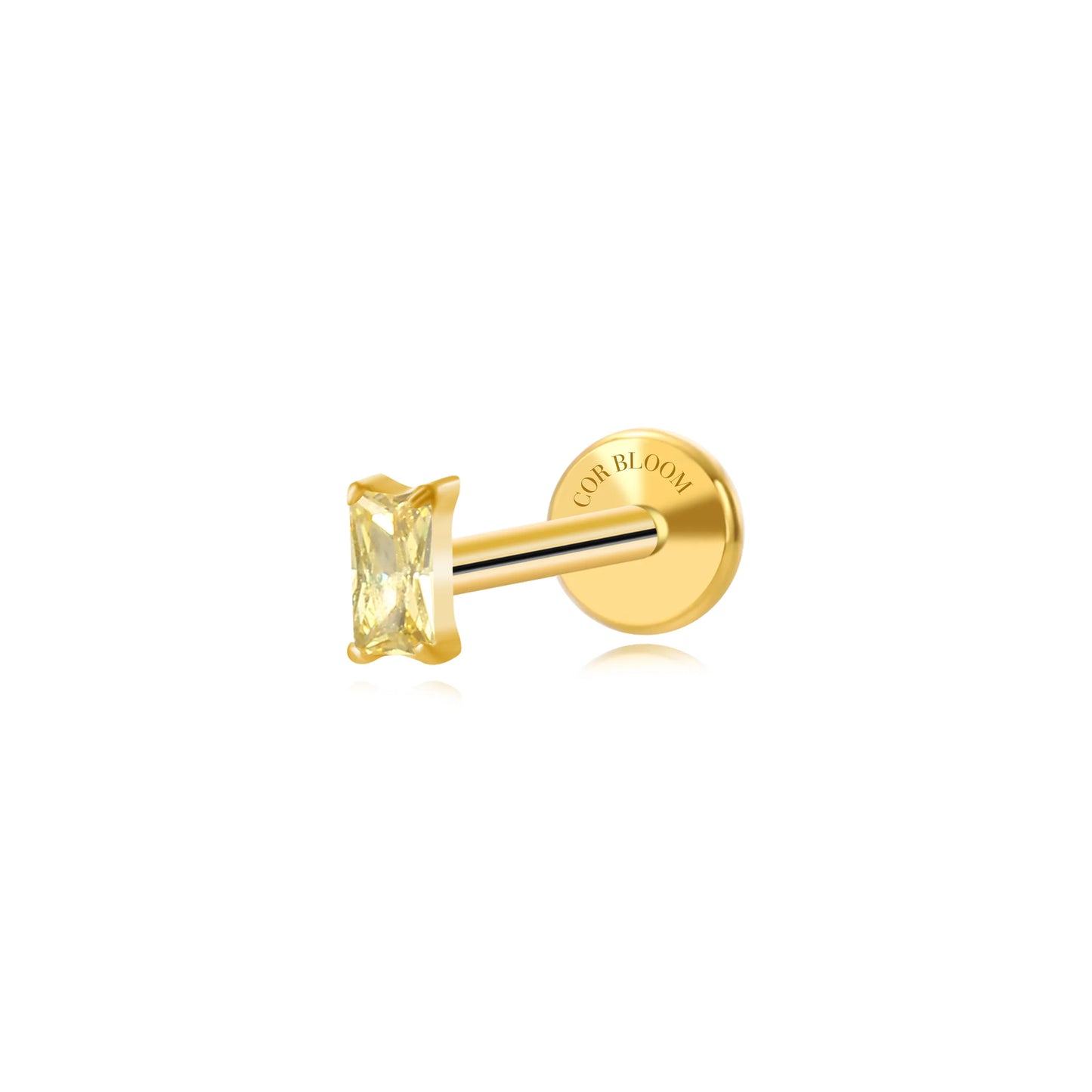 Titanium Irida Small Rectangular Baguette Flat Back Stud - Yellow Citrine
