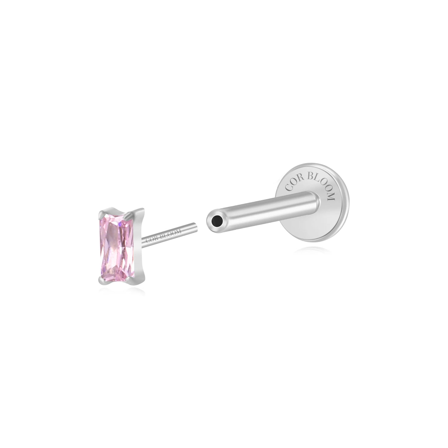 Titanium Irida Small Baguette Stud - Pink Tourmaline