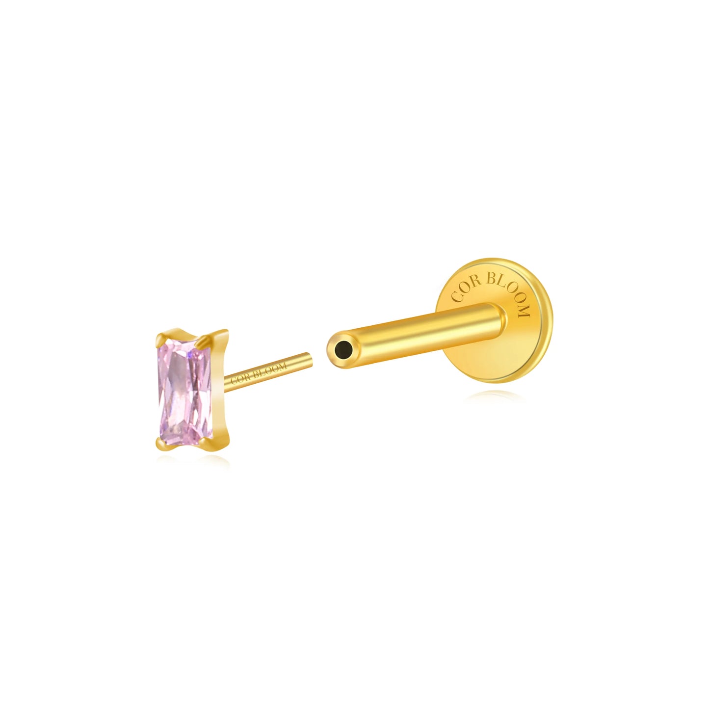 Titanium Irida Small Baguette Stud - Pink Tourmaline