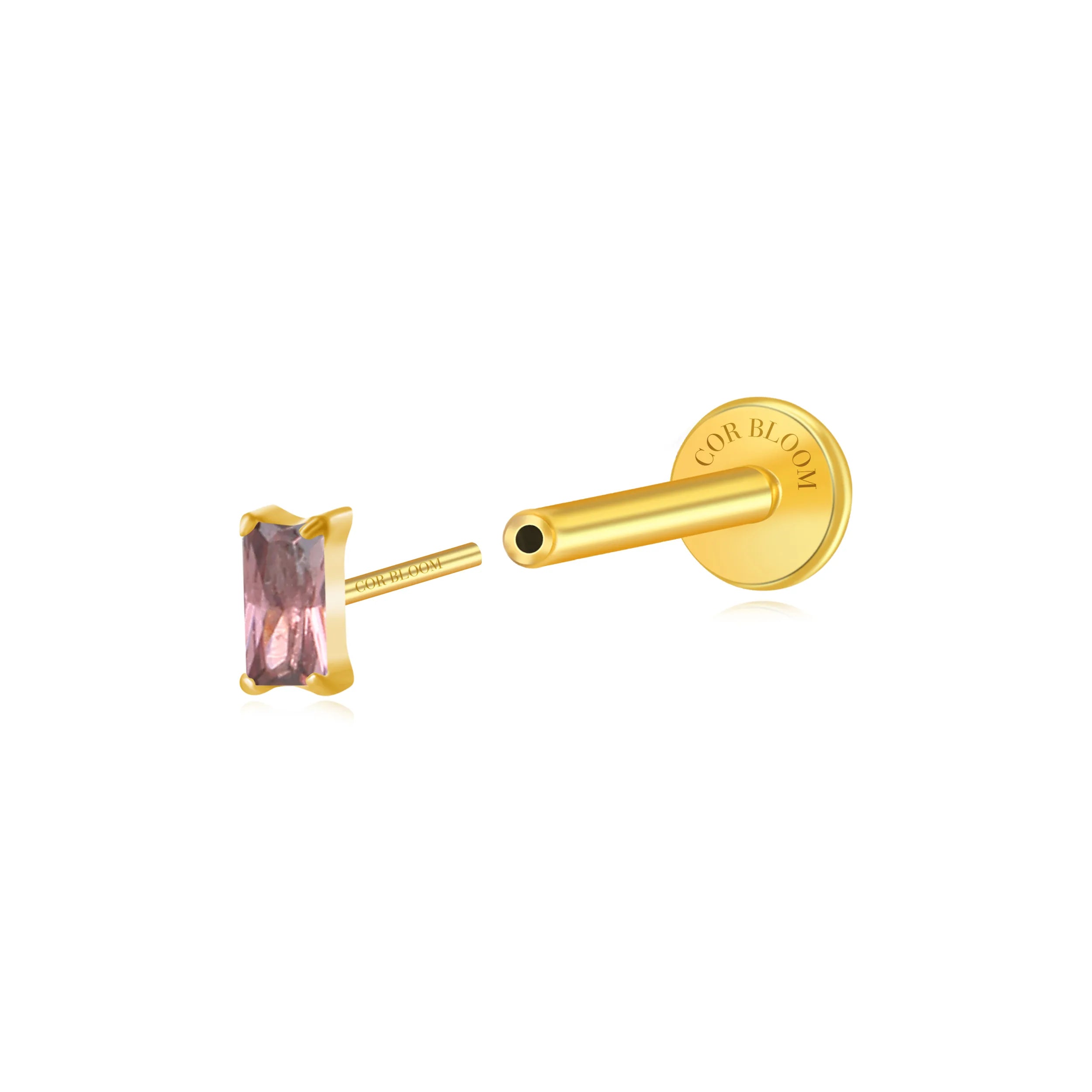 Titanium Irida Small Rectangular Baguette Flat Back Stud - Rhodolite