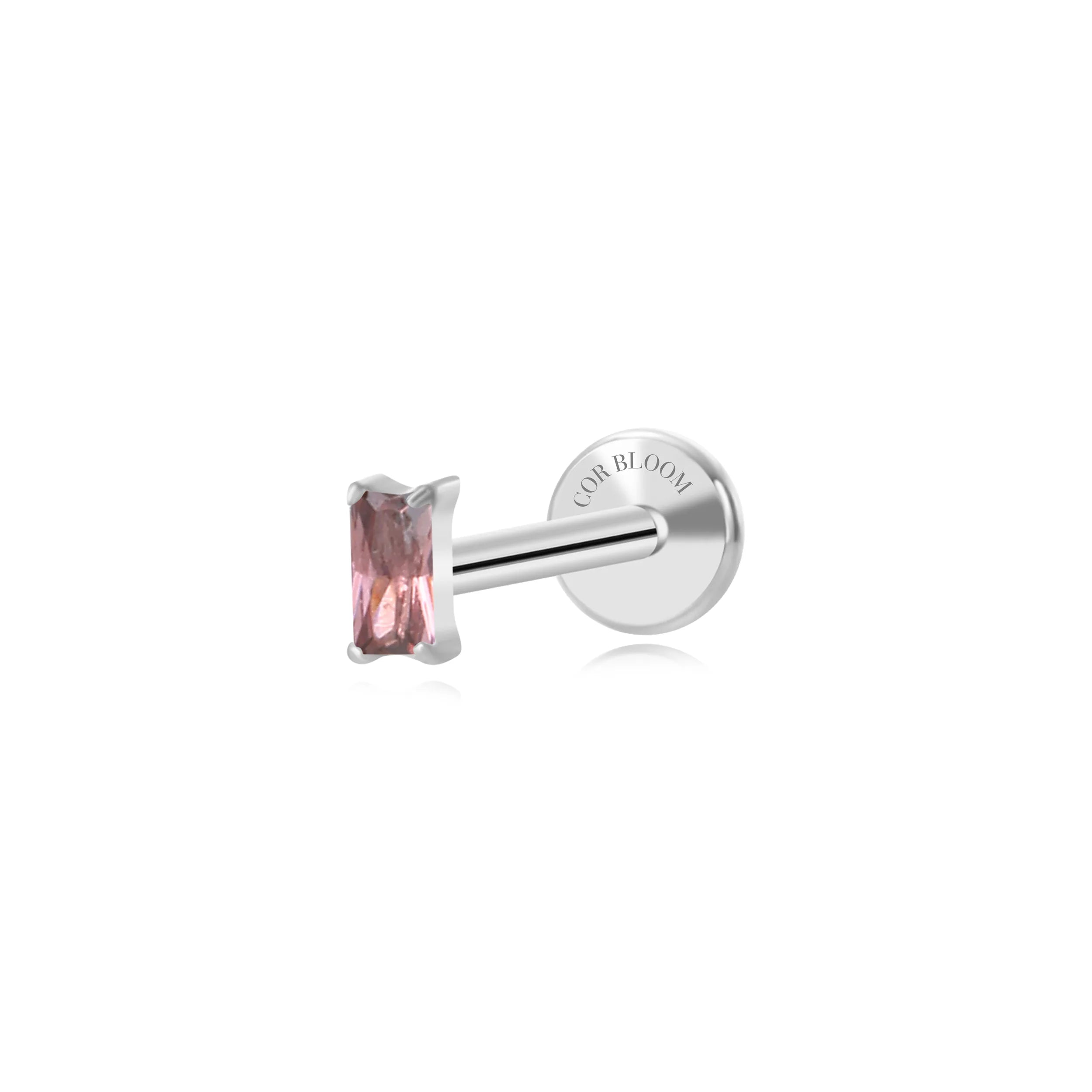 Titanium Irida Small Rectangular Baguette Flat Back Stud - Rhodolite
