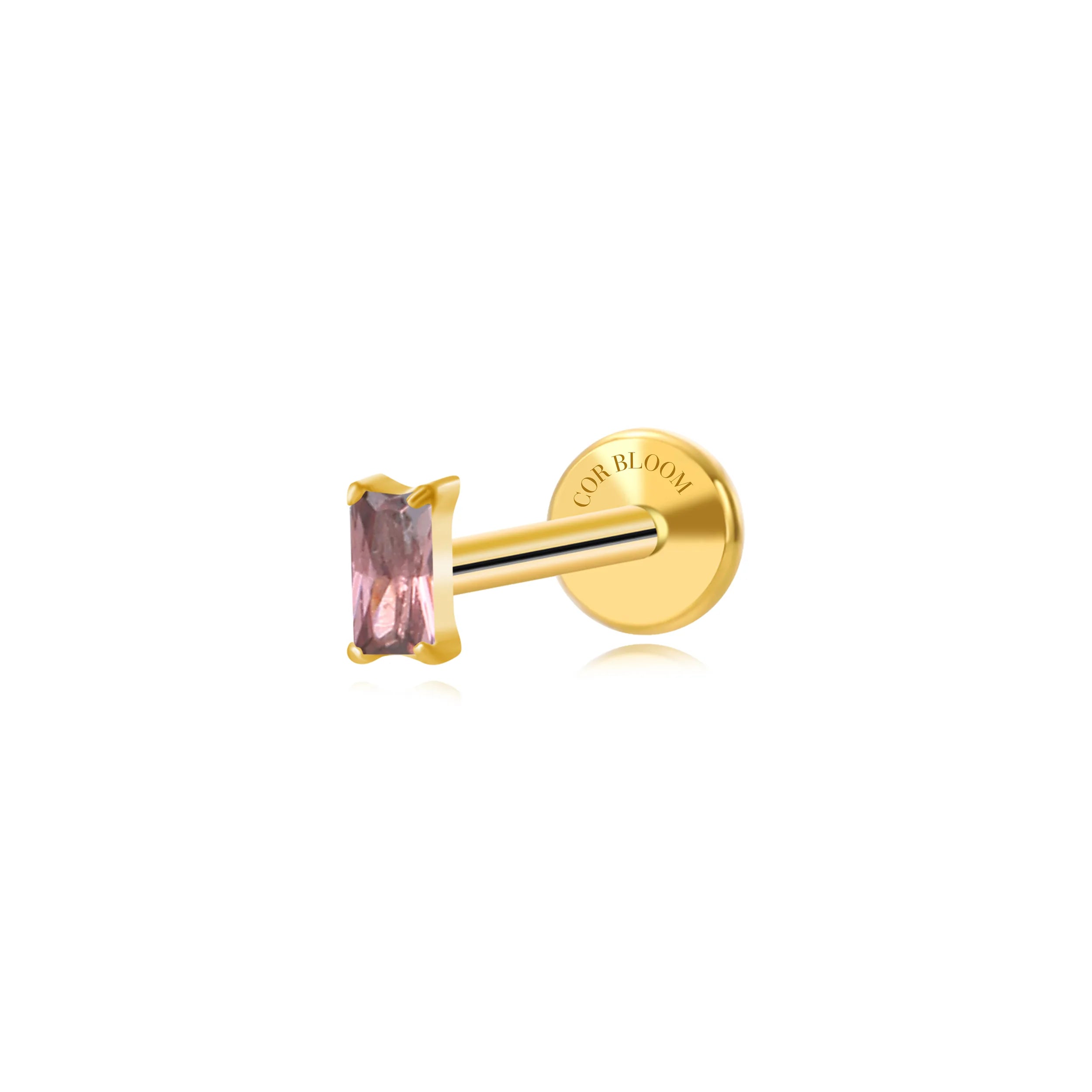 Titanium Irida Small Rectangular Baguette Flat Back Stud - Rhodolite