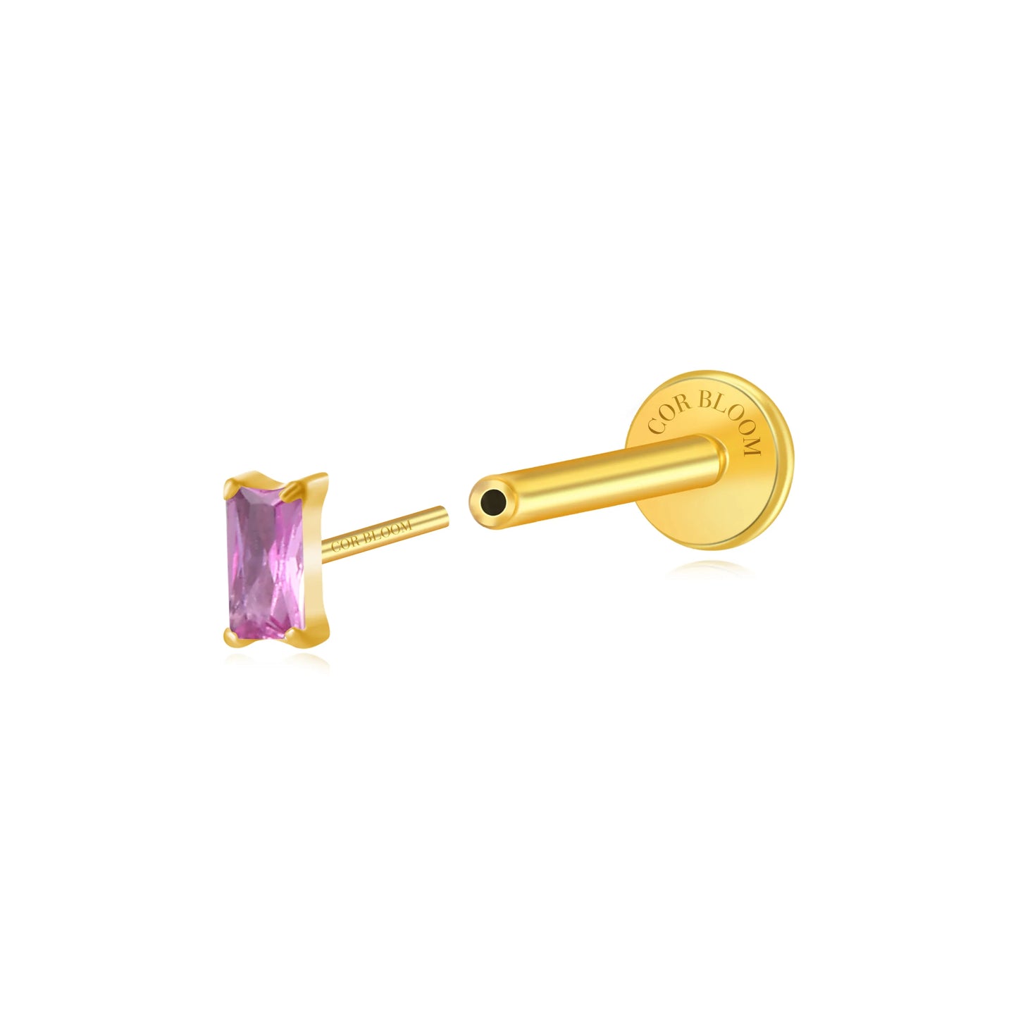 Titanium Irida Small Baguette Stud - Ruby