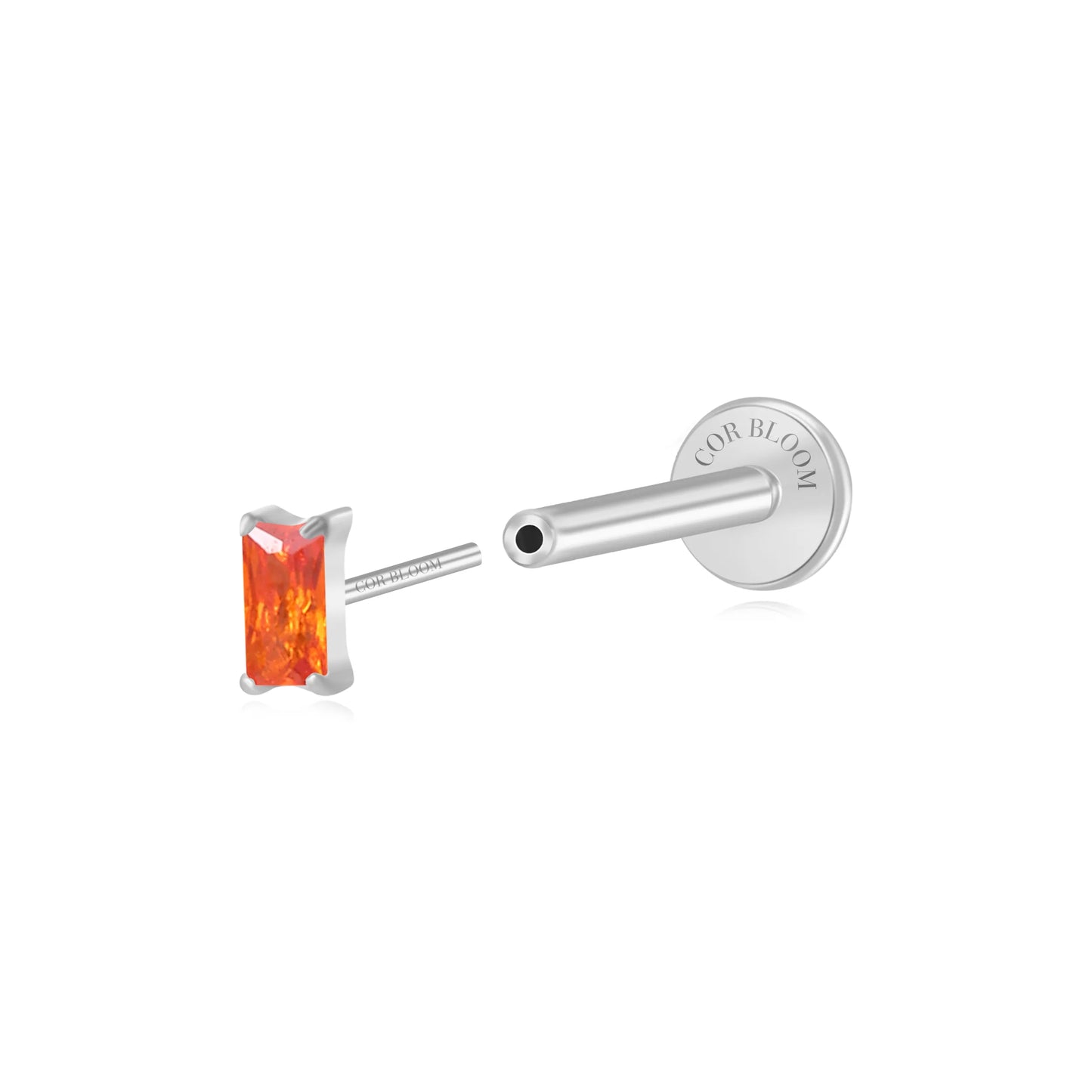 Titanium Irida Small Baguette Stud - Orange Red