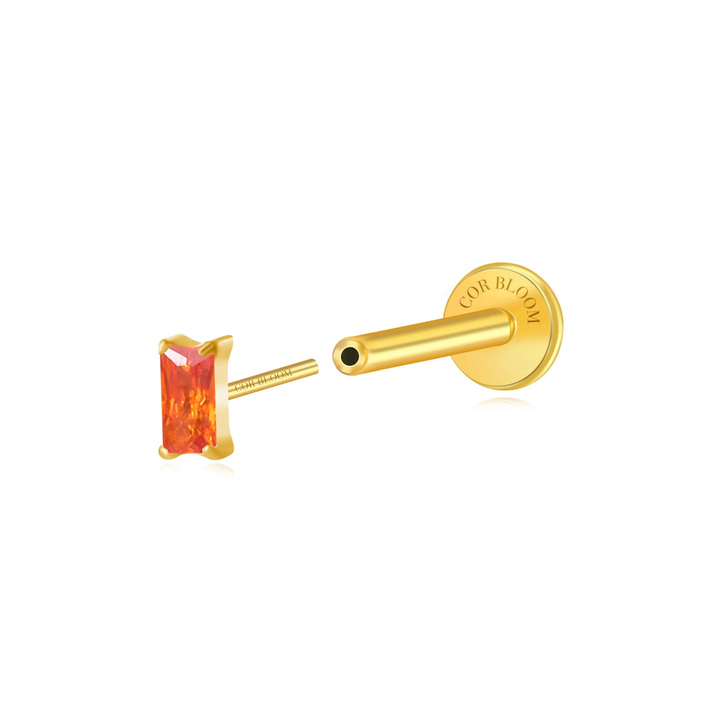 Titanium Irida Small Baguette Stud - Orange Red