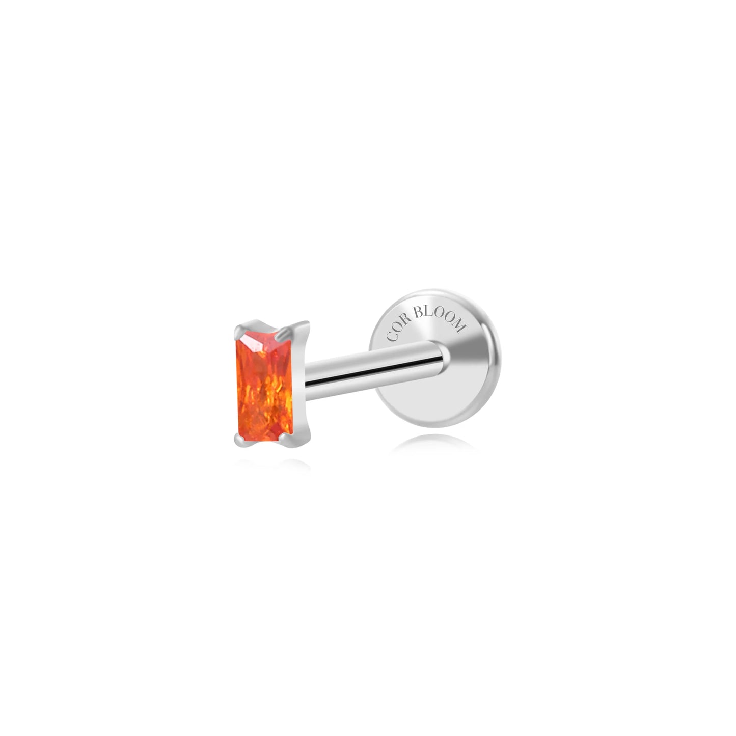 Titanium Irida Small Baguette Stud - Orange Red