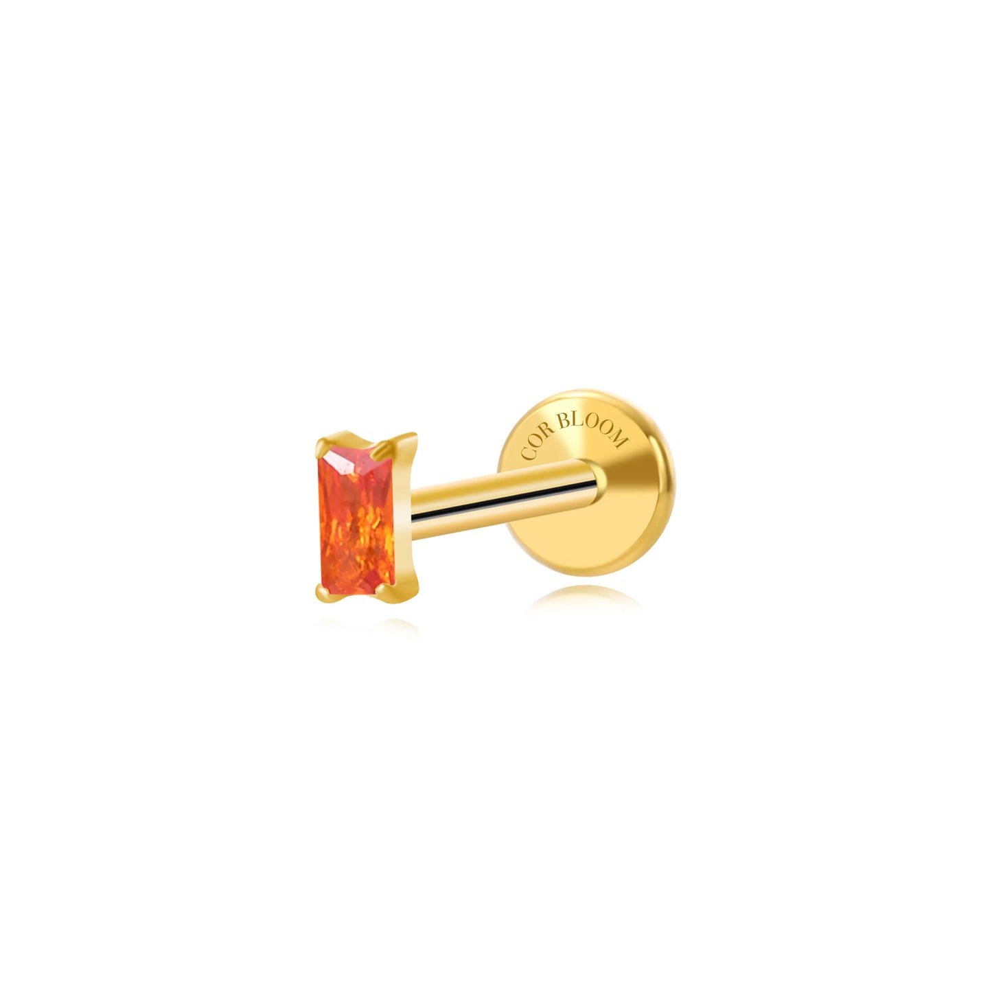 Titanium Irida Small Baguette Stud - Orange Red