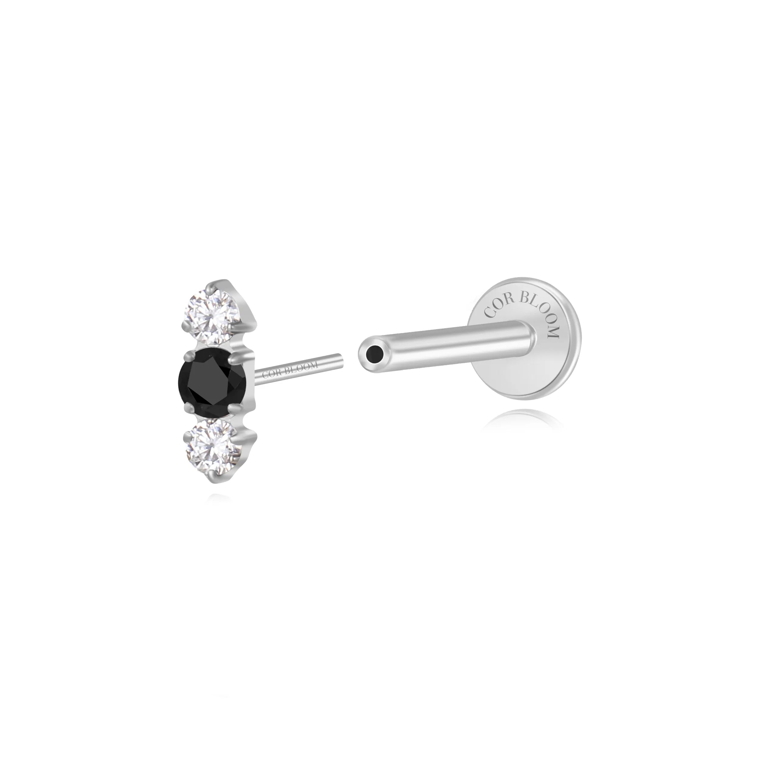 Titanium Mini Lyra Push Pin Flat Back Stud - Black & White