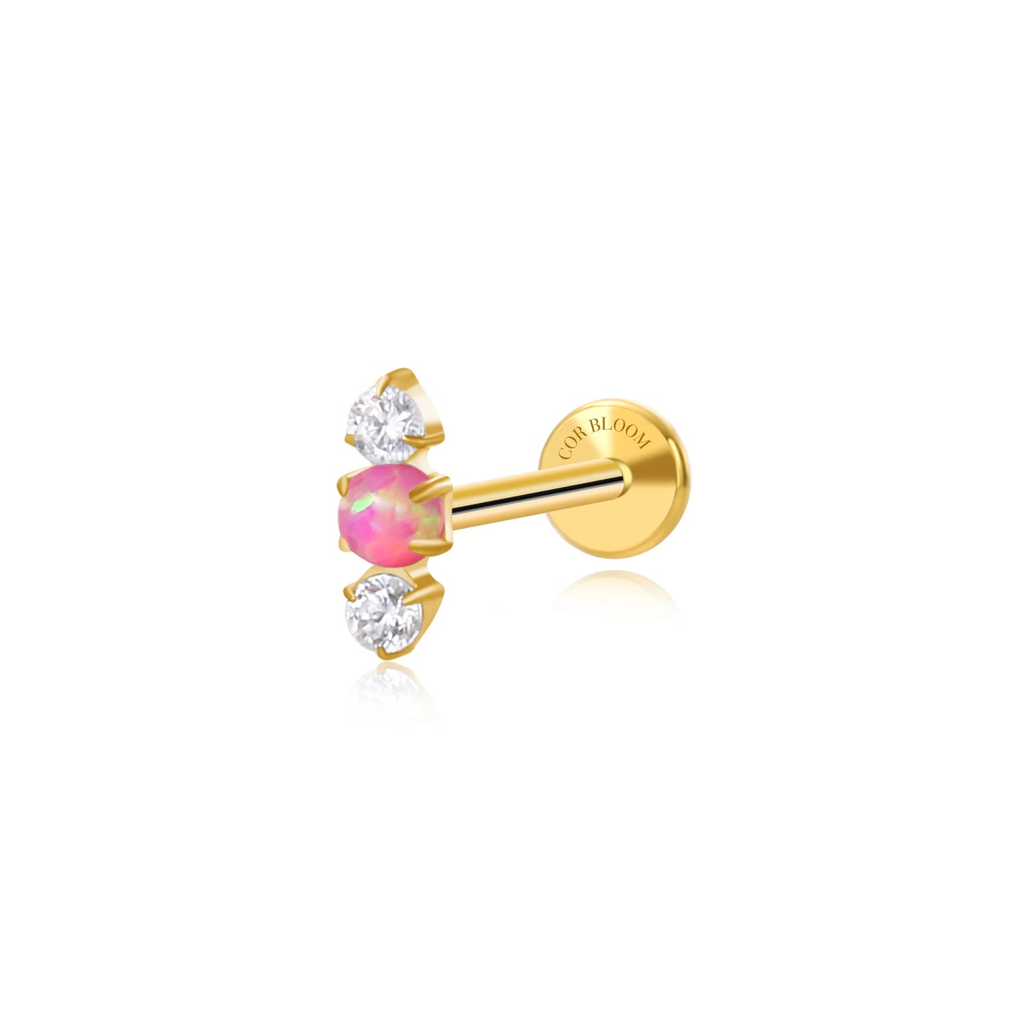 Titanium Mini Lyra Flat Back Stud - Princess Pink Opal & Diamond