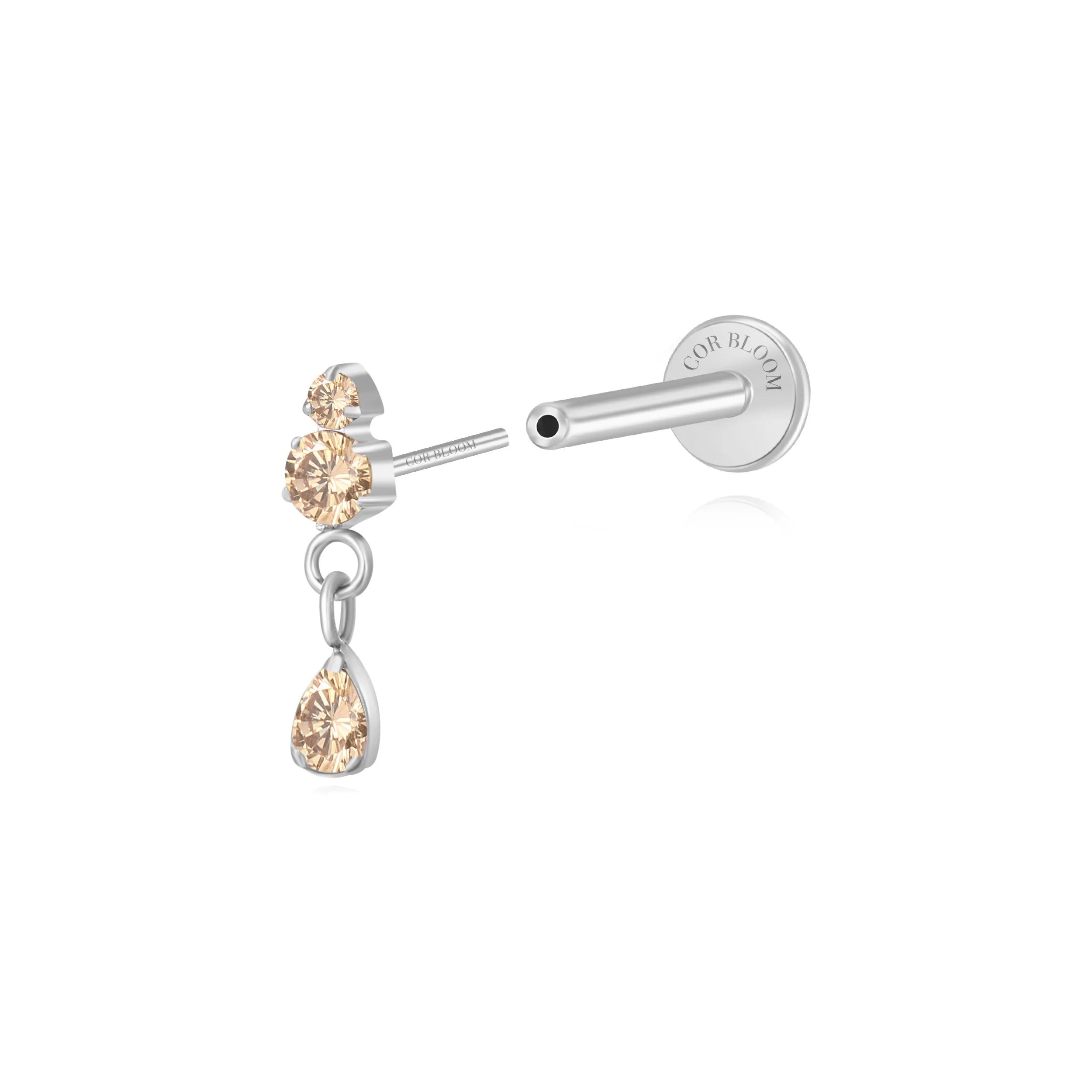 Titanium Yuri Waterdrop Push Pin Stud - Champagne