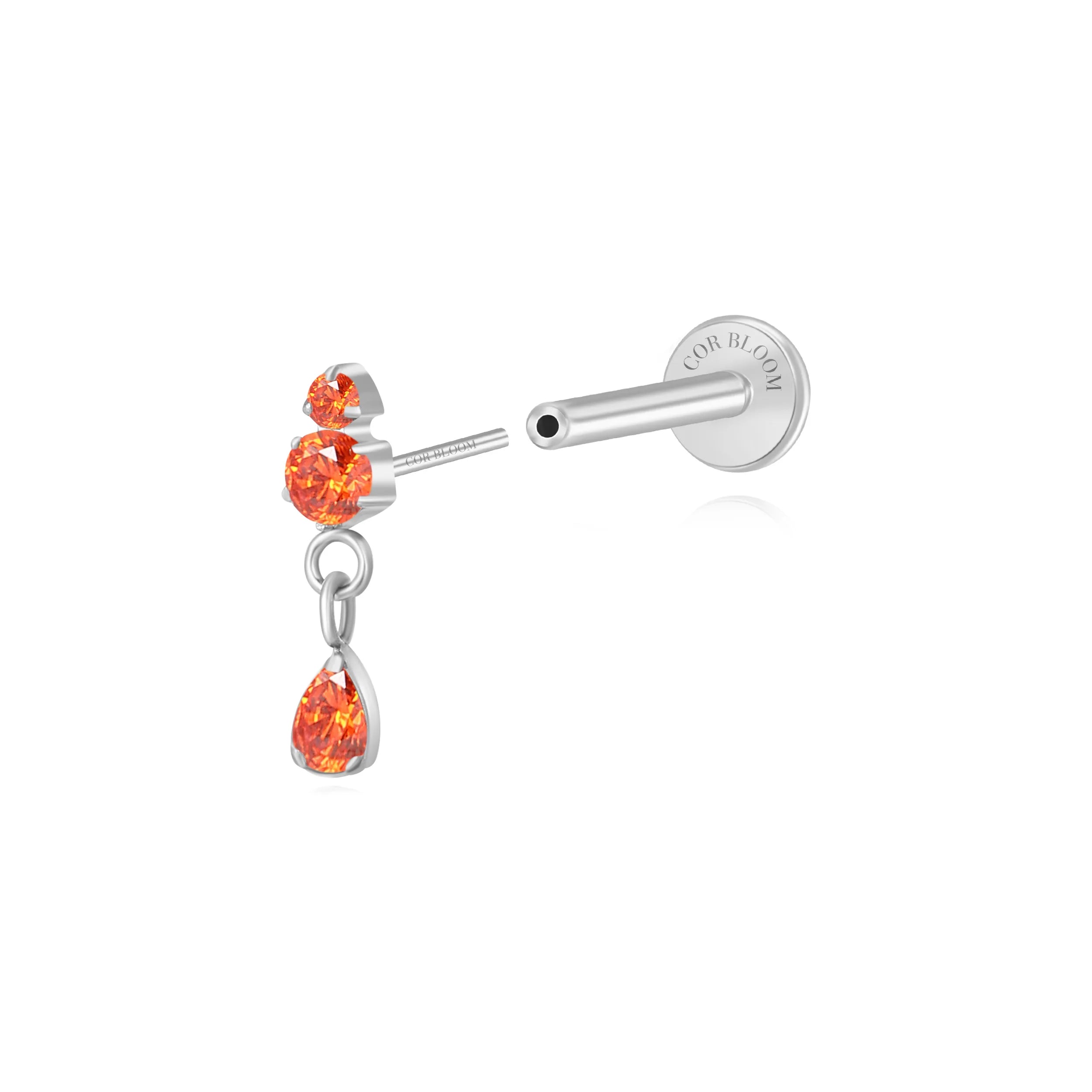 Titanium Yuri Waterdrop Push Pin Stud - Orange Red