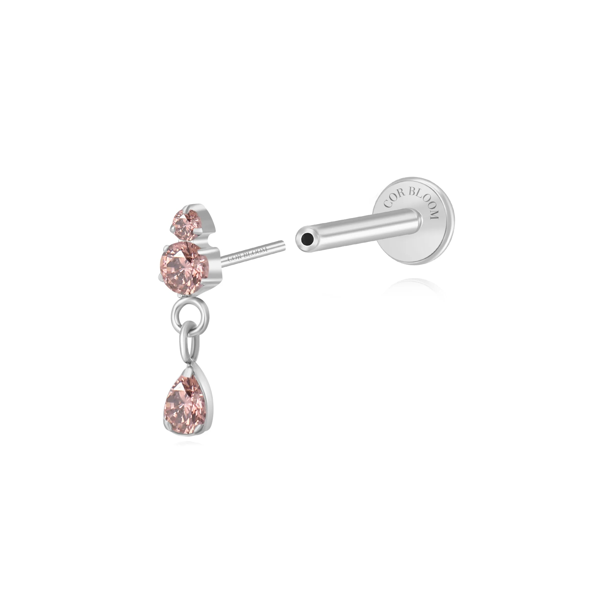 Titanium Yuri Waterdrop Push Pin Stud - Rhodolite