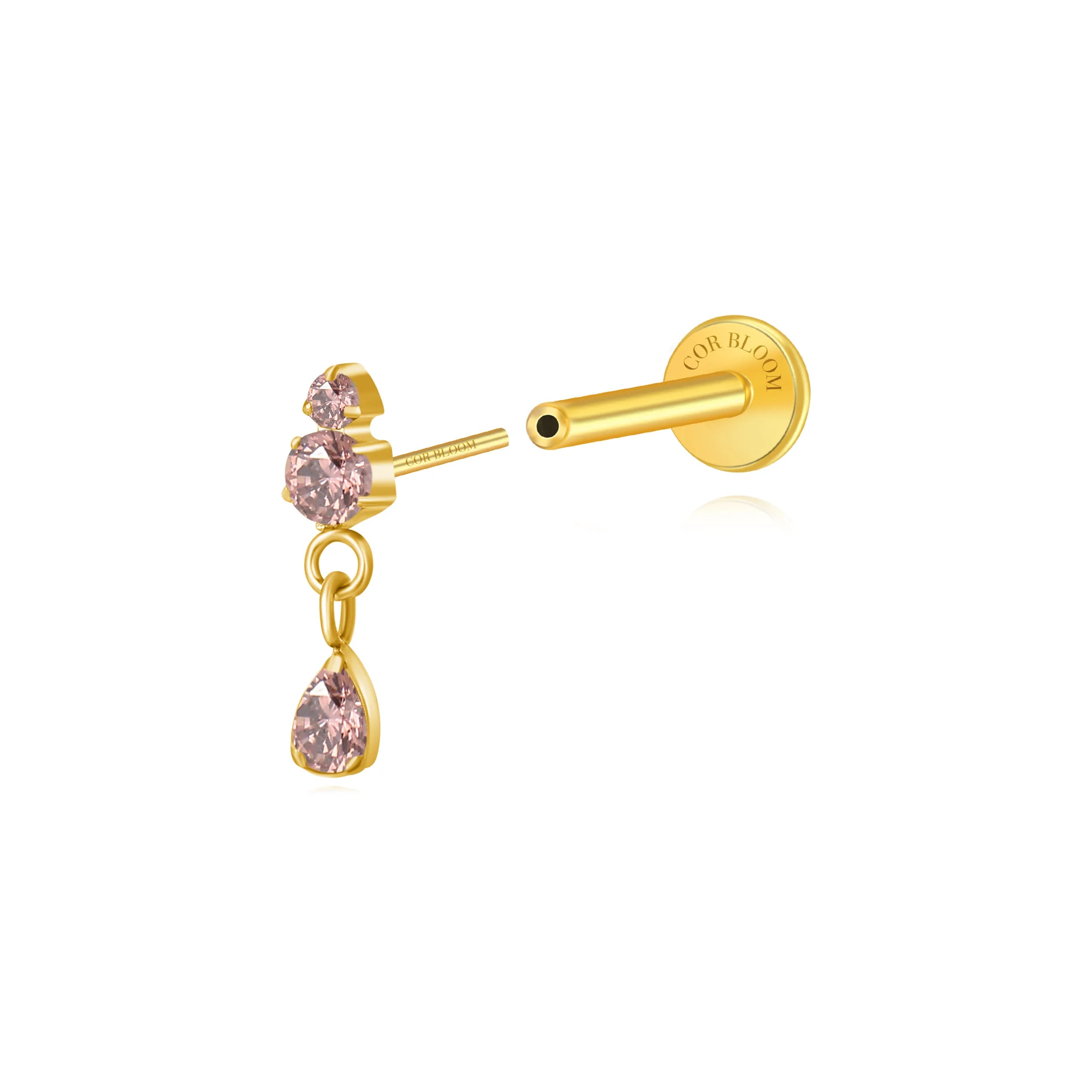 Titanium Yuri Waterdrop Push Pin Stud - Rhodolite