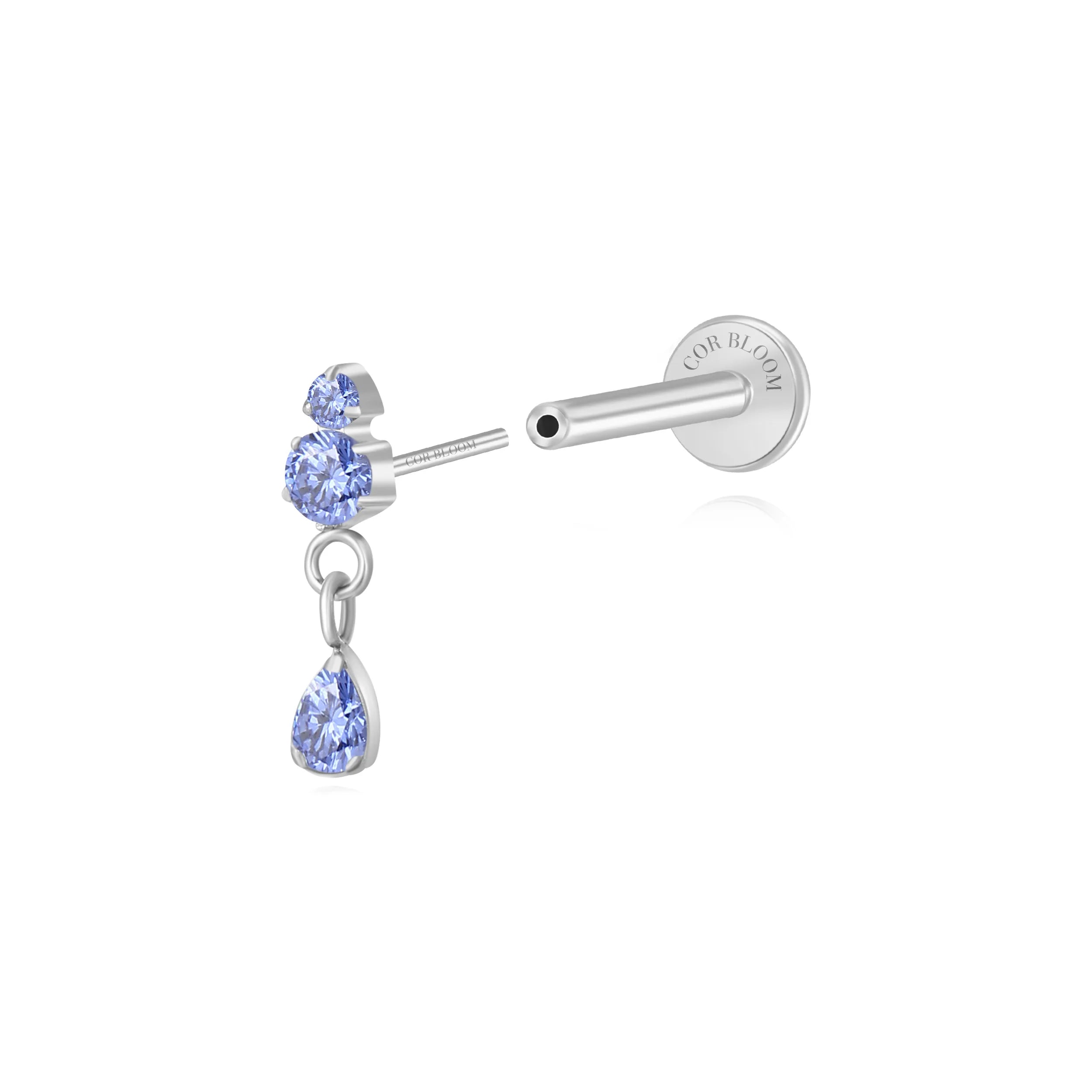 Titanium Yuri Waterdrop Push Pin Stud - Tanzanite