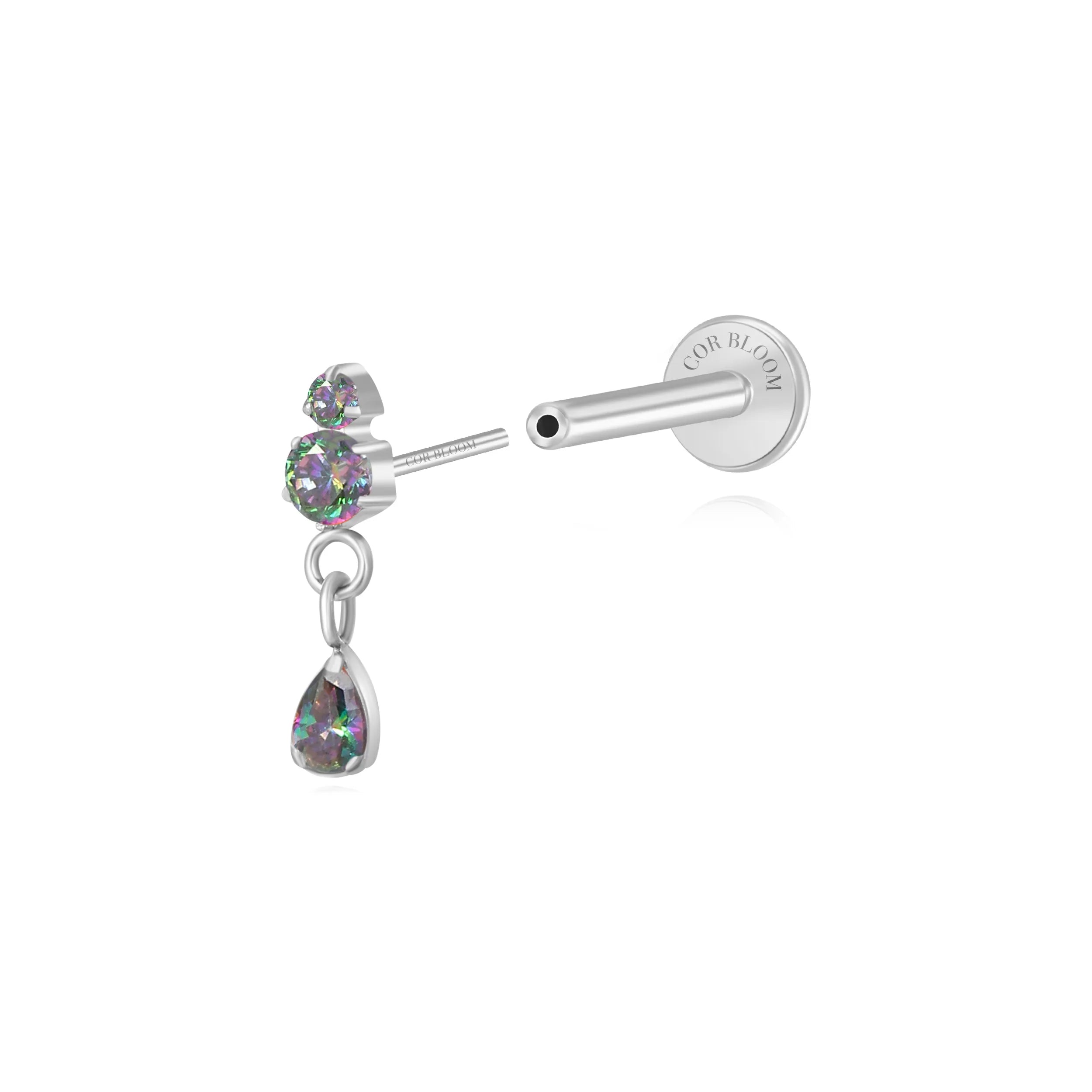 Titanium Yuri Waterdrop Push Pin Stud - Dark Iridescent Gemstone