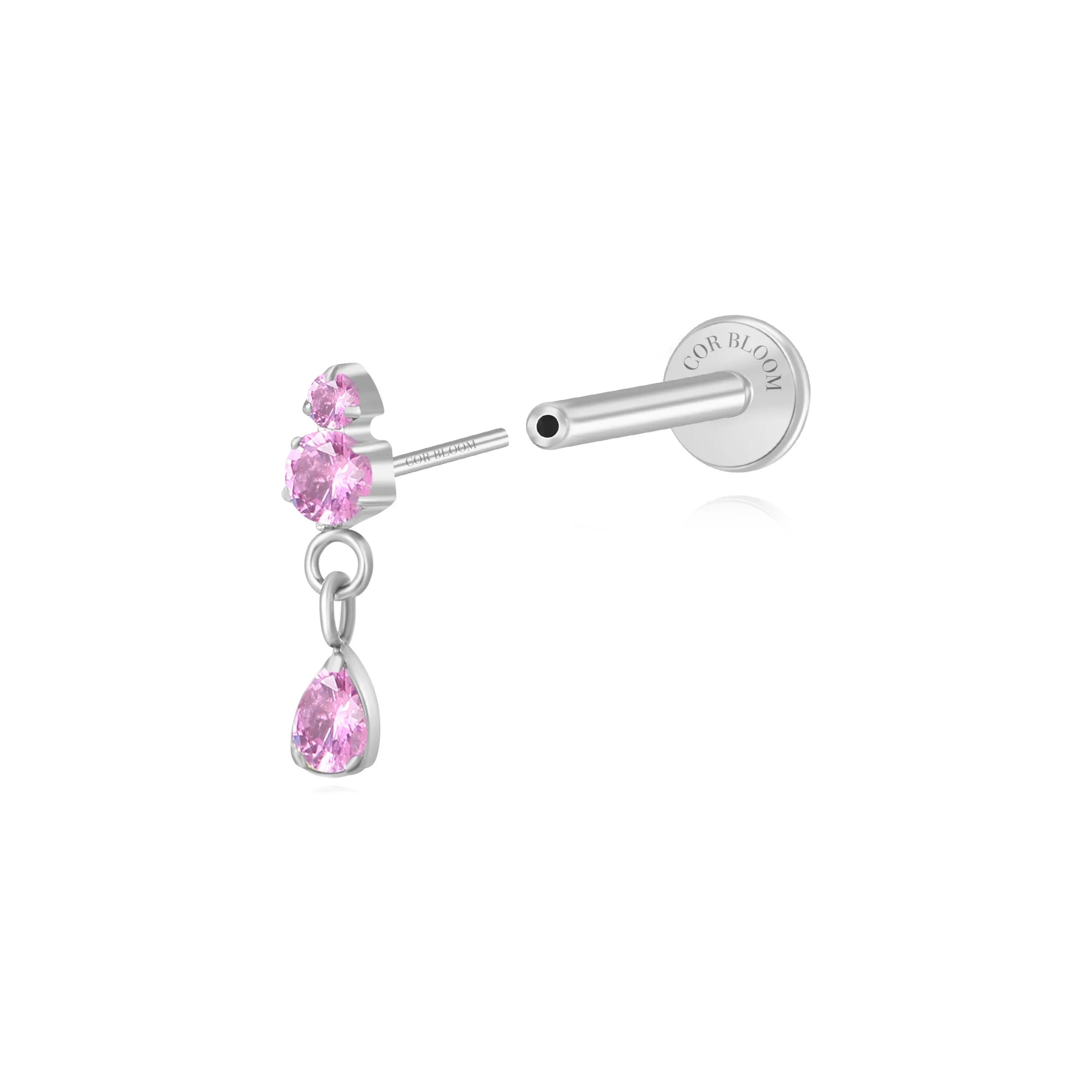 Titanium Yuri Waterdrop Push Pin Stud - Ruby