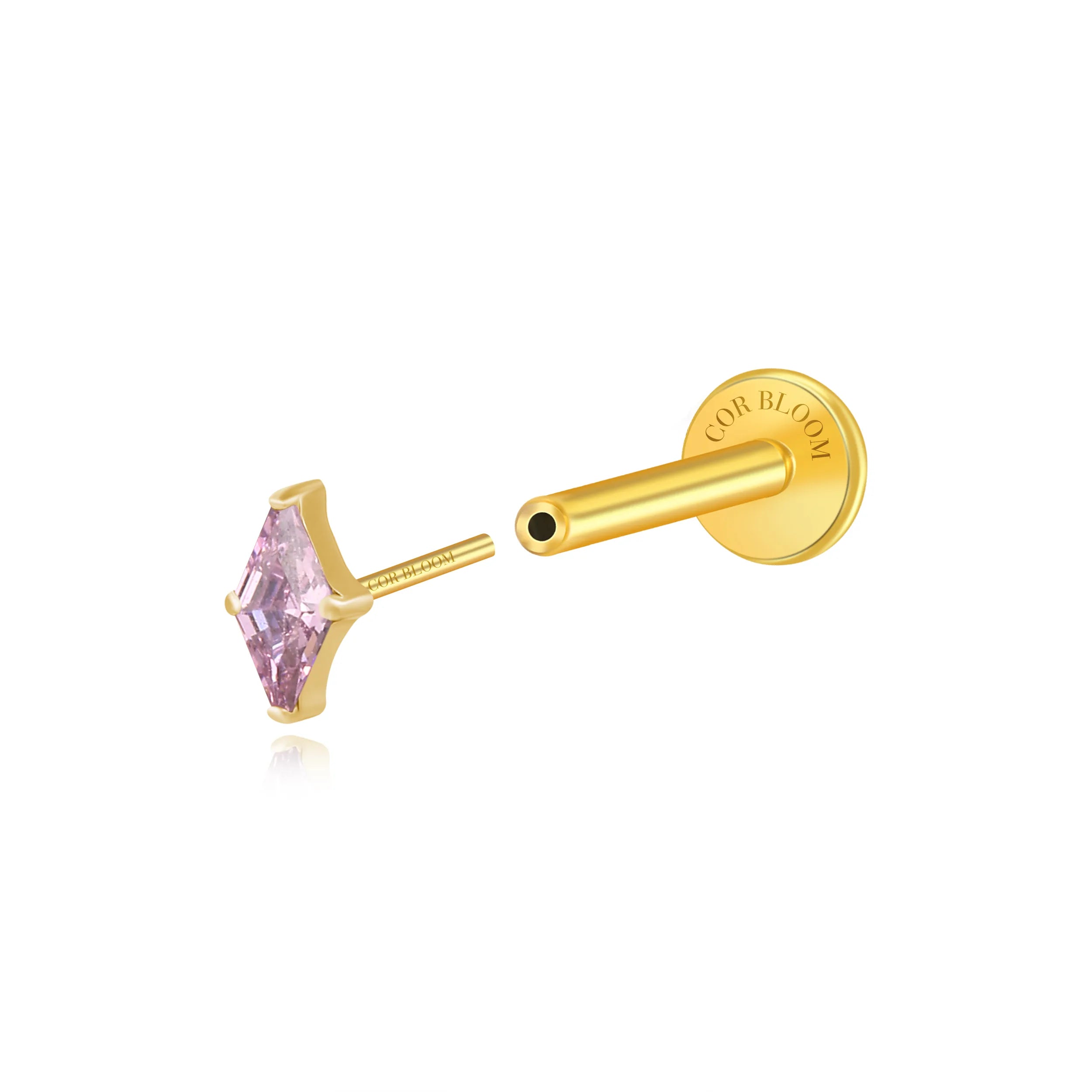 Titanium Xyla Rhombus Gemstone Stud - Rhodolite