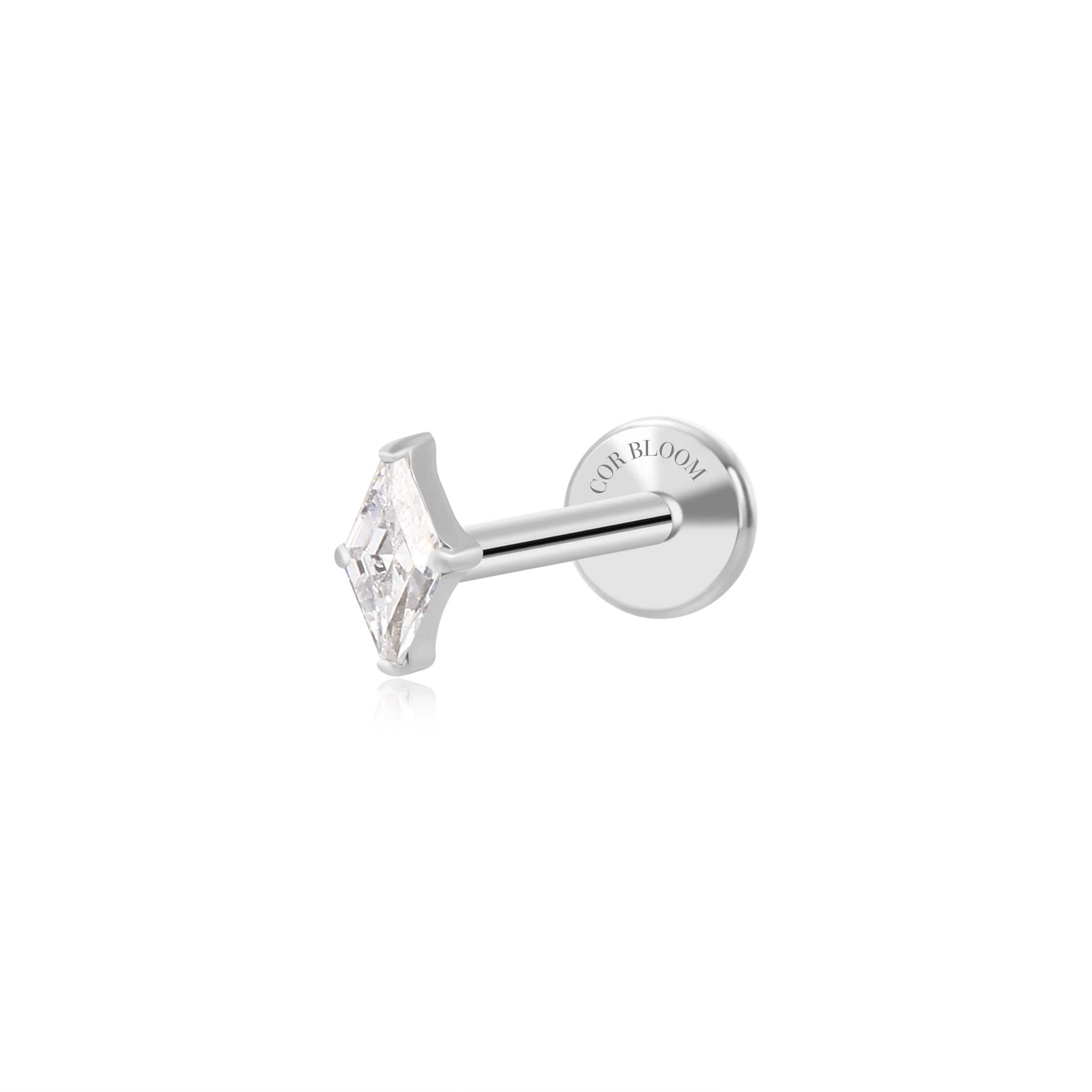 Titanium Xyla Rhombus Gemstone Stud - White Crystal