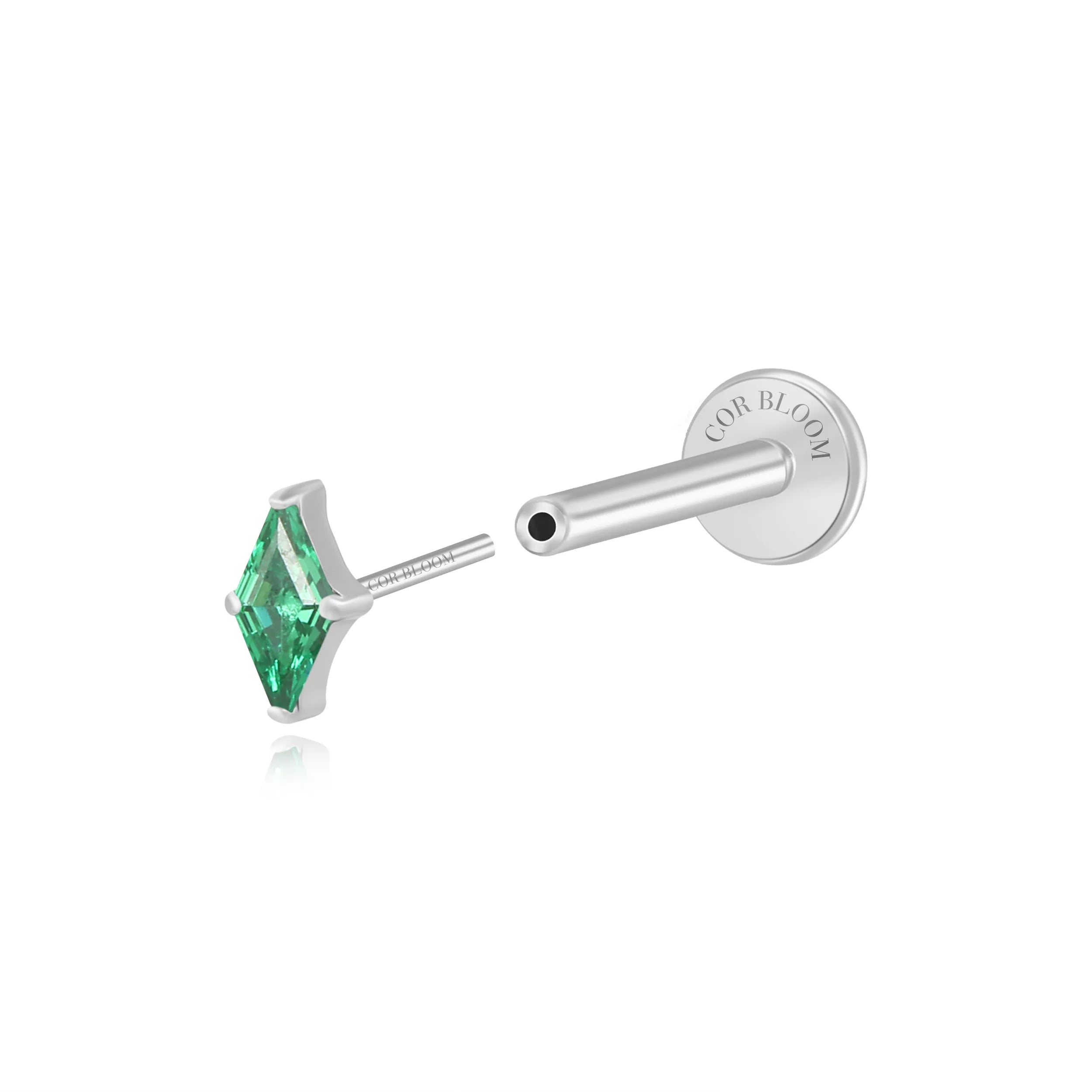 Titanium Xyla Rhombus Gemstone Stud - Green Emerald