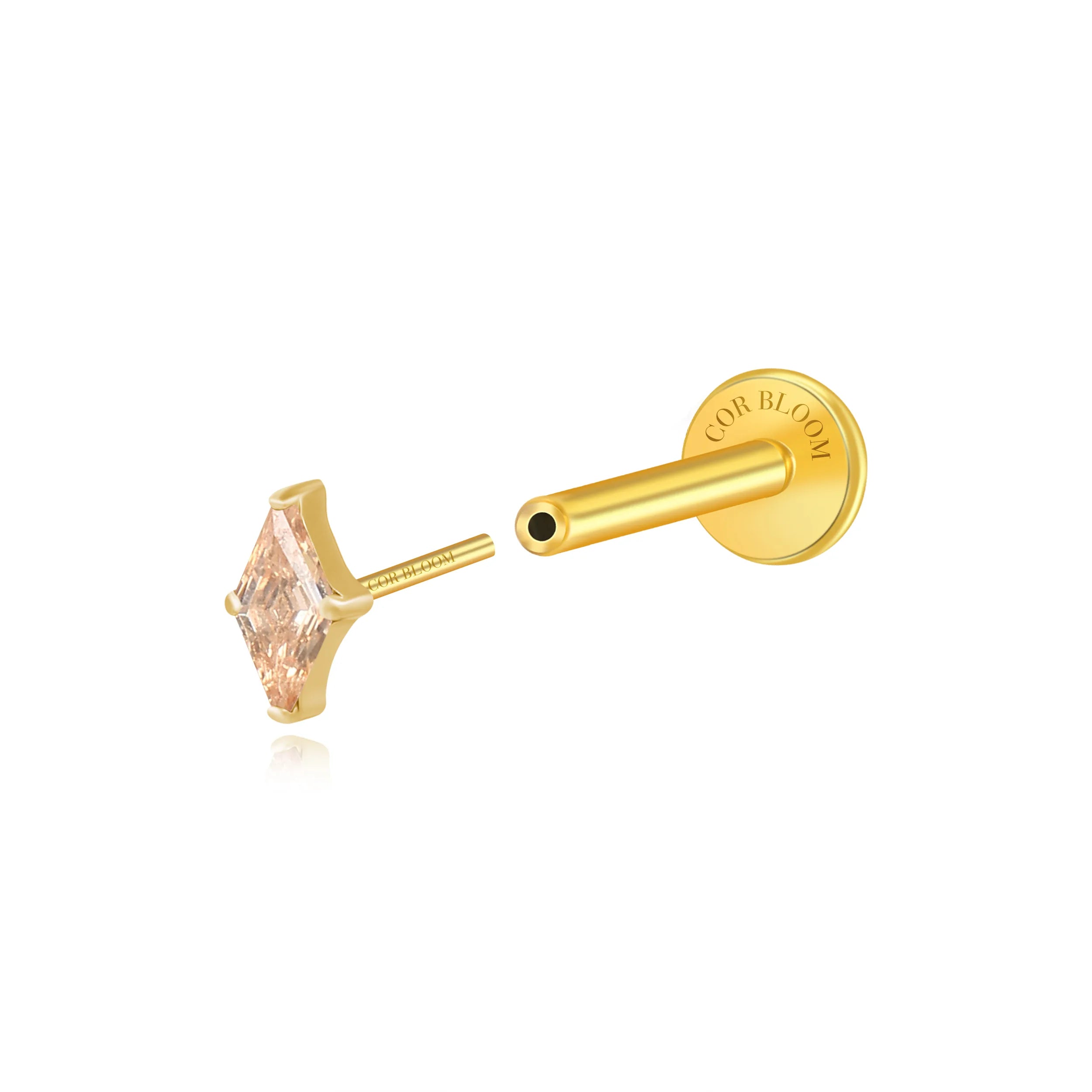 Titanium Xyla Rhombus Gemstone Stud - Champagne