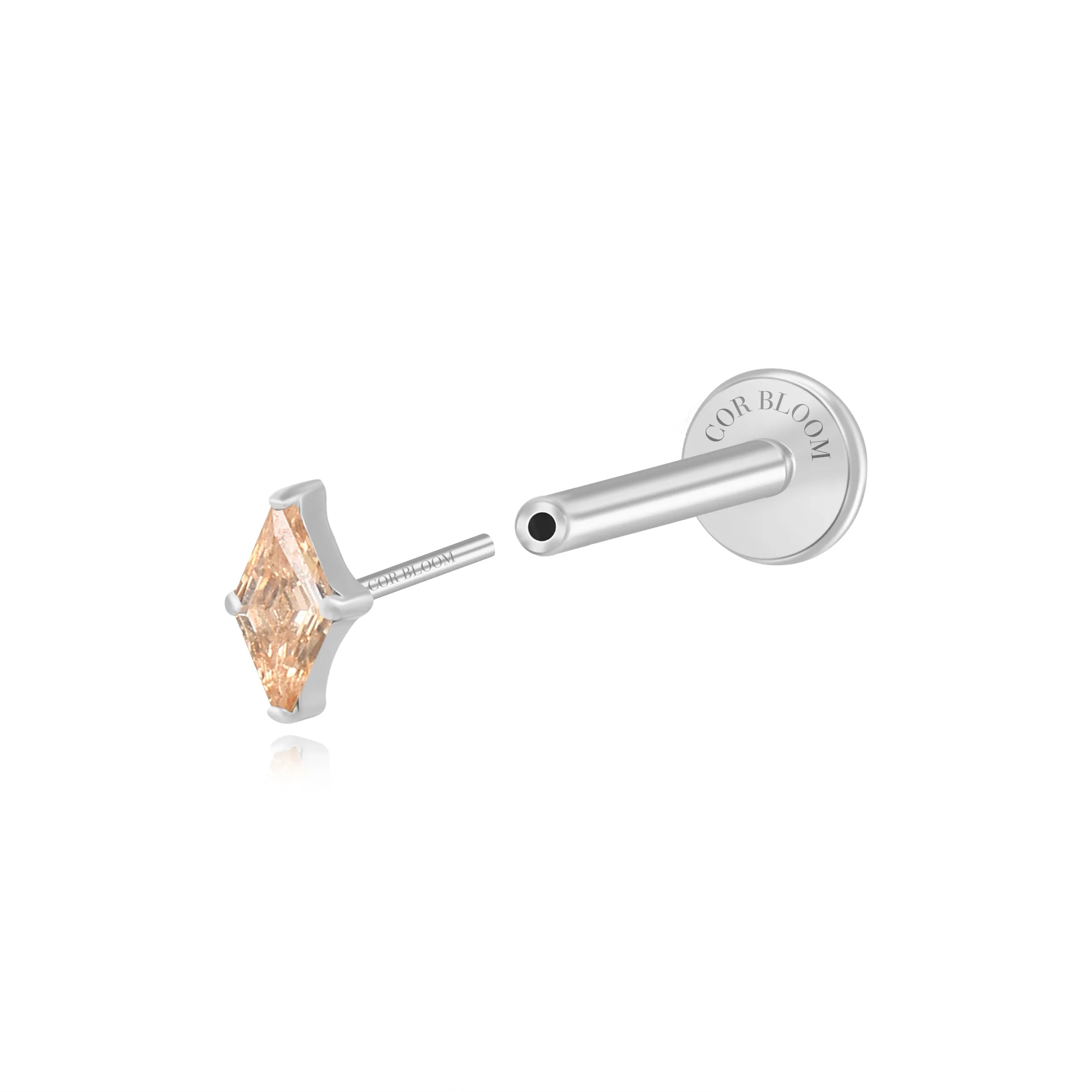 Titanium Xyla Rhombus Gemstone Stud - Champagne