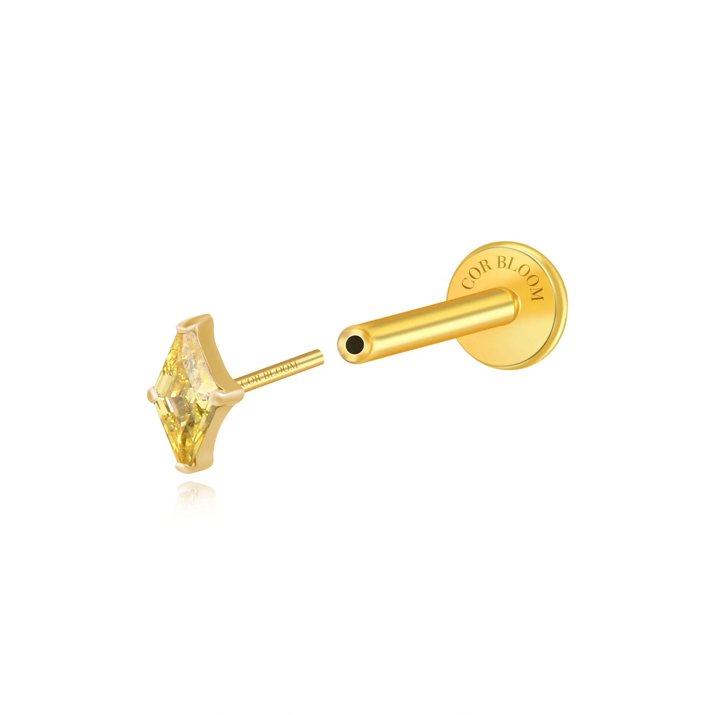 Titanium Xyla Rhombus Gemstone Stud - Yellow Citrine