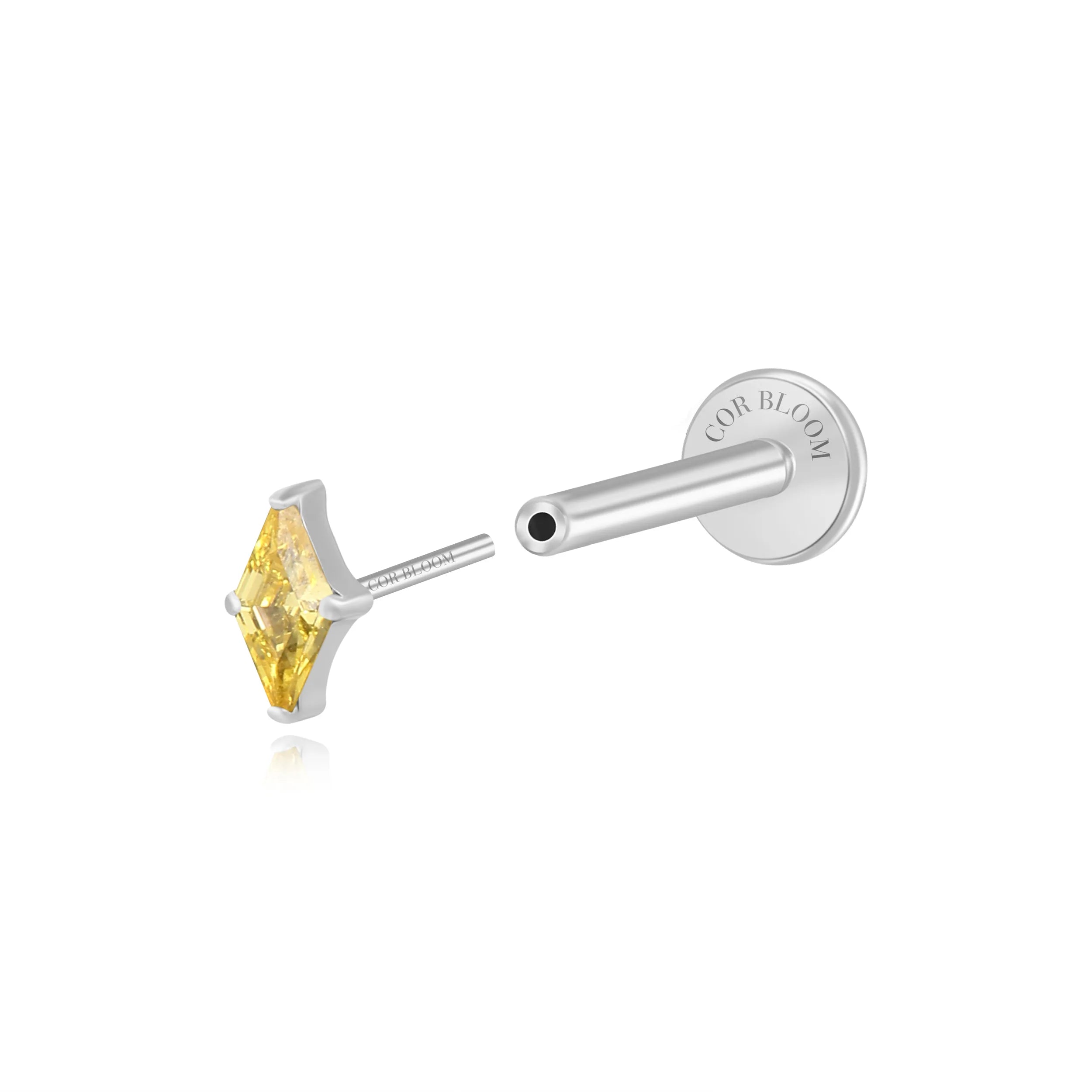 Titanium Xyla Rhombus Gemstone Stud - Yellow Citrine