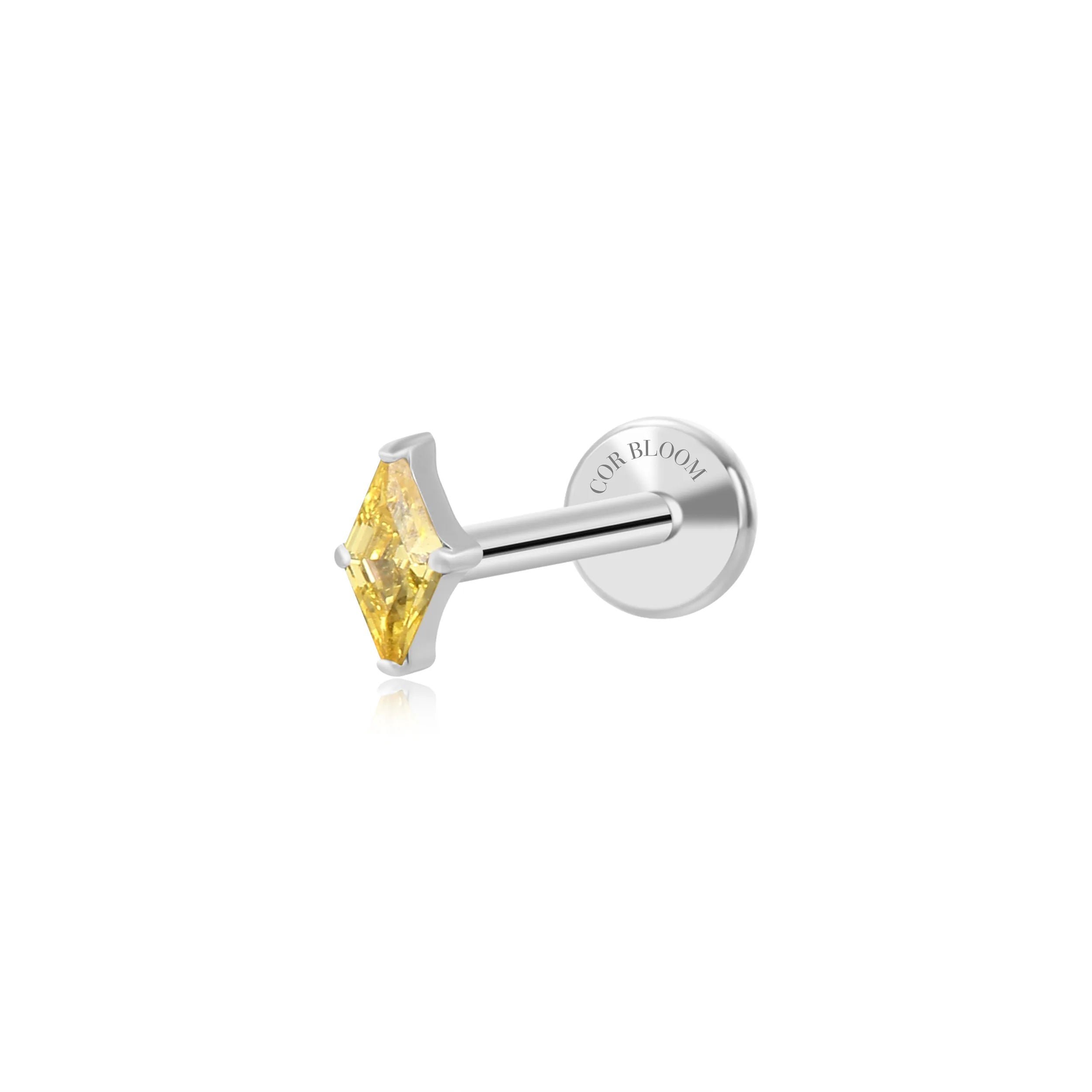 Titanium Xyla Rhombus Gemstone Stud - Yellow Citrine