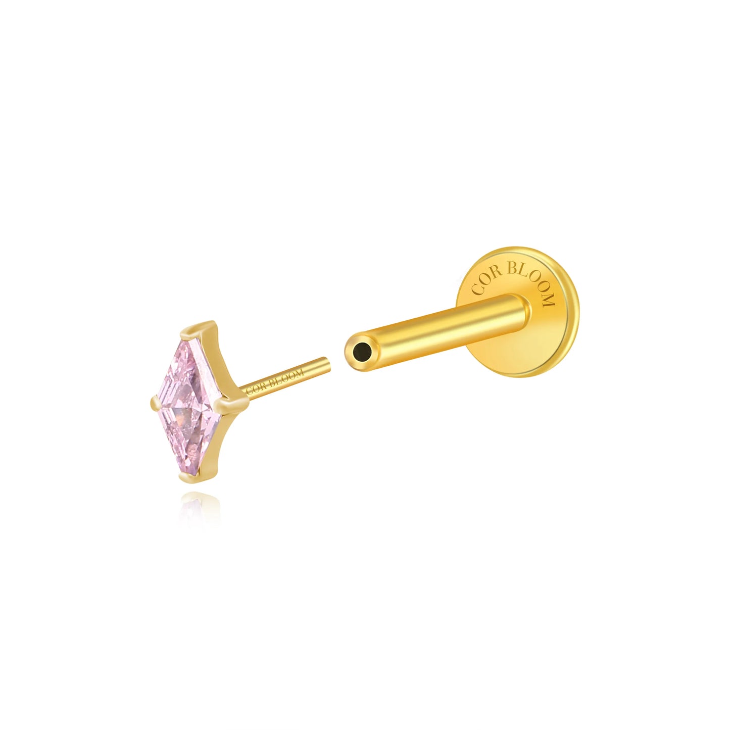Titanium Xyla Rhombus Gemstone Stud - Pink Tourmaline