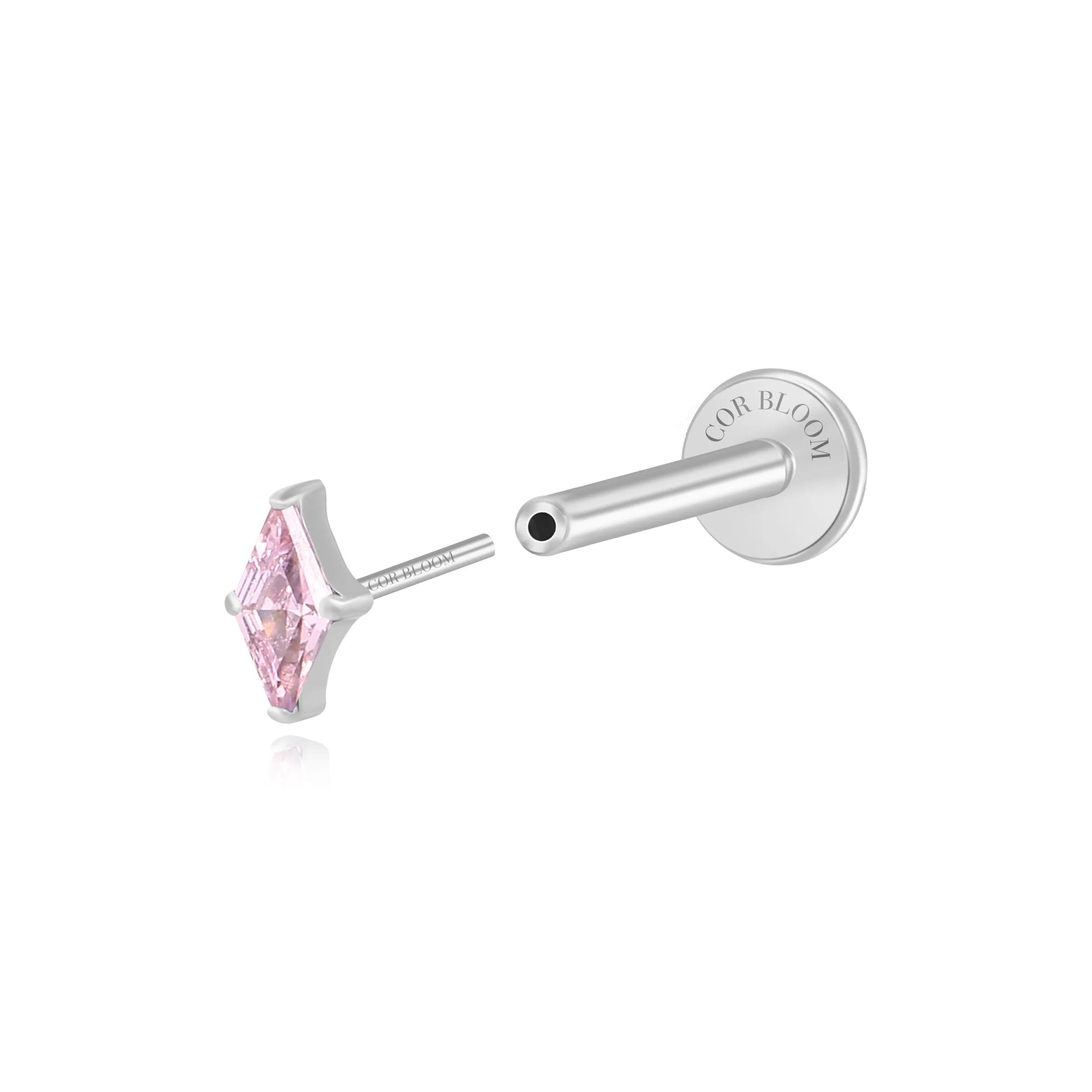 Titanium Xyla Rhombus Gemstone Stud - Pink Tourmaline