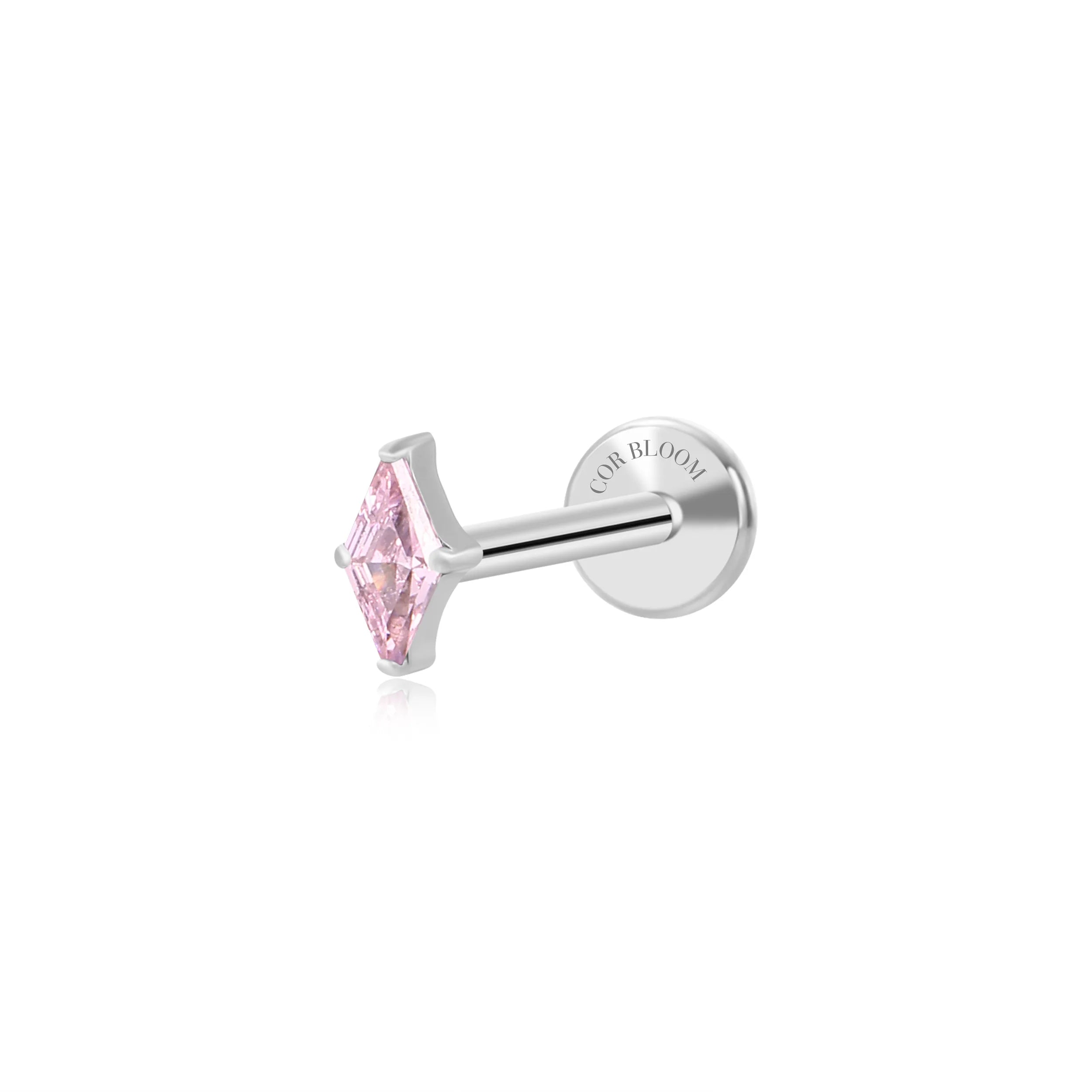 Titanium Xyla Rhombus Gemstone Stud - Pink Tourmaline