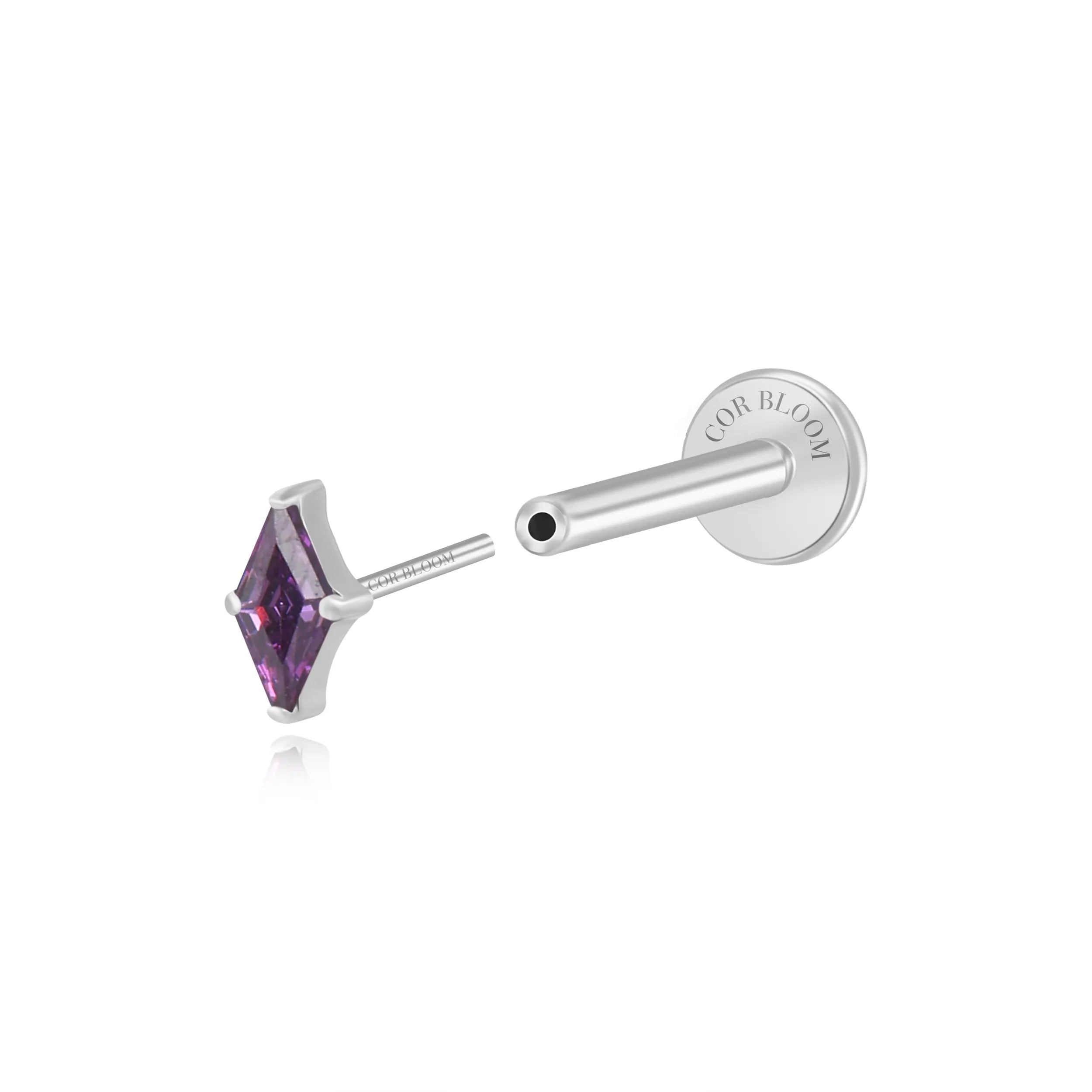 Titanium Xyla Rhombus Gemstone Stud - Amethyst