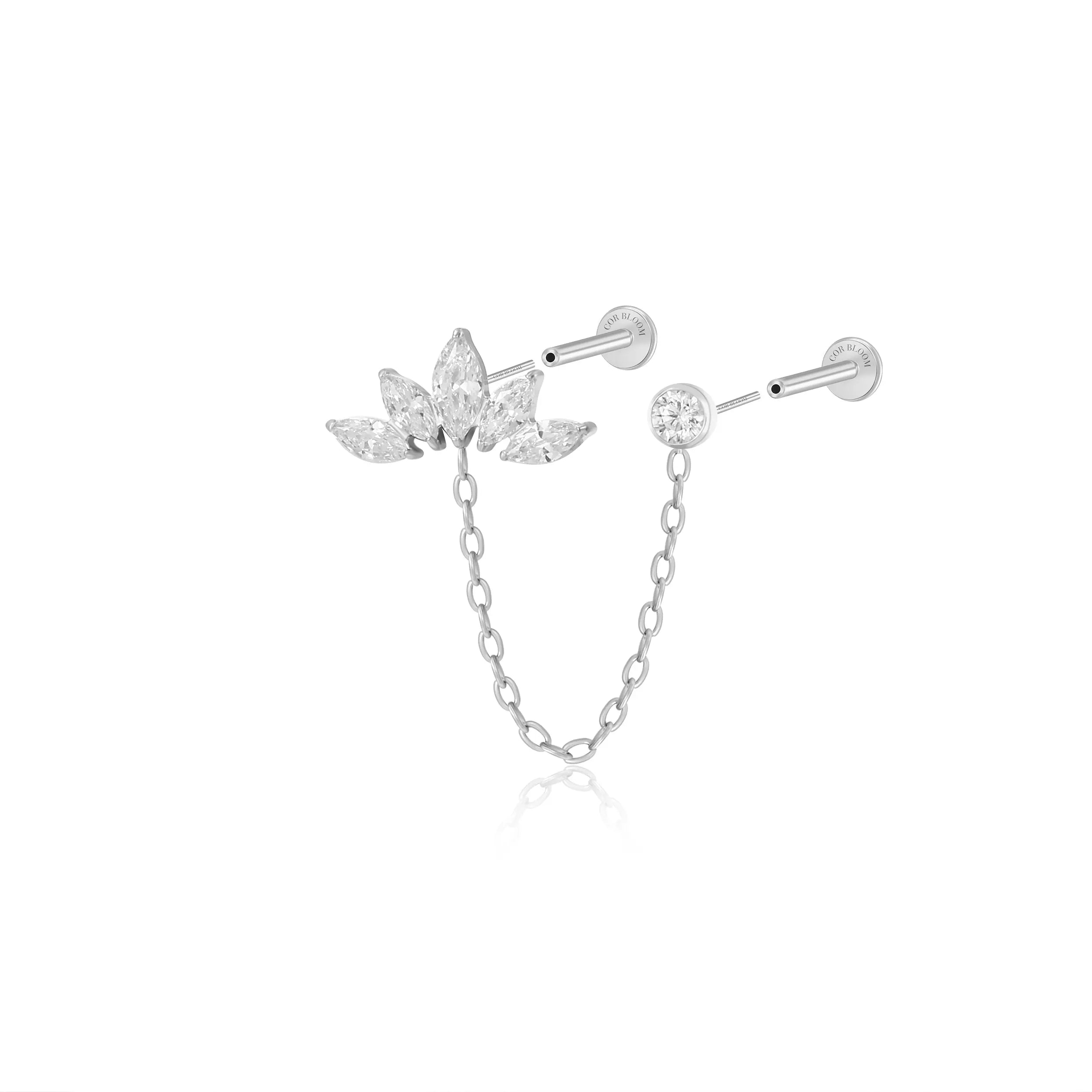 Titanium Aphrodite Diamond Crown Double Piercing Flat-Back Studs