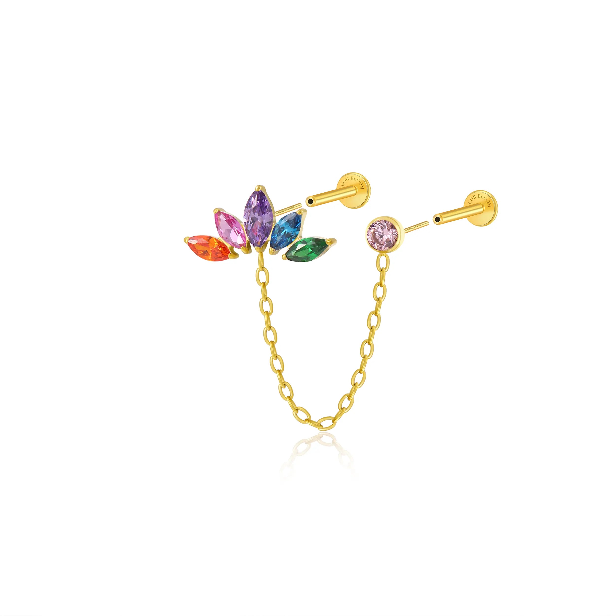 Titanium Aphrodite Rainbow Crown Double Piercing Flat-Back Studs