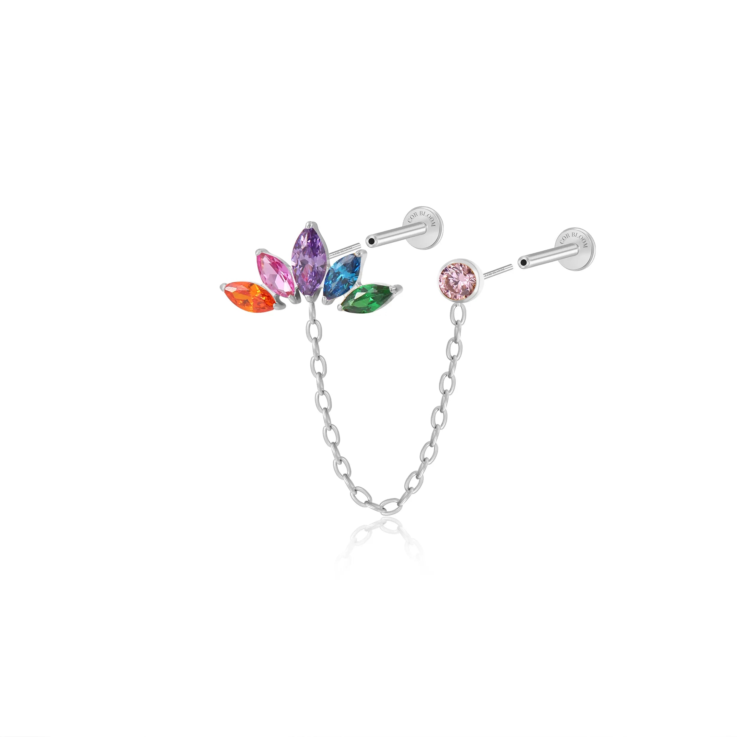 Titanium Aphrodite Rainbow Crown Double Piercing Flat-Back Studs