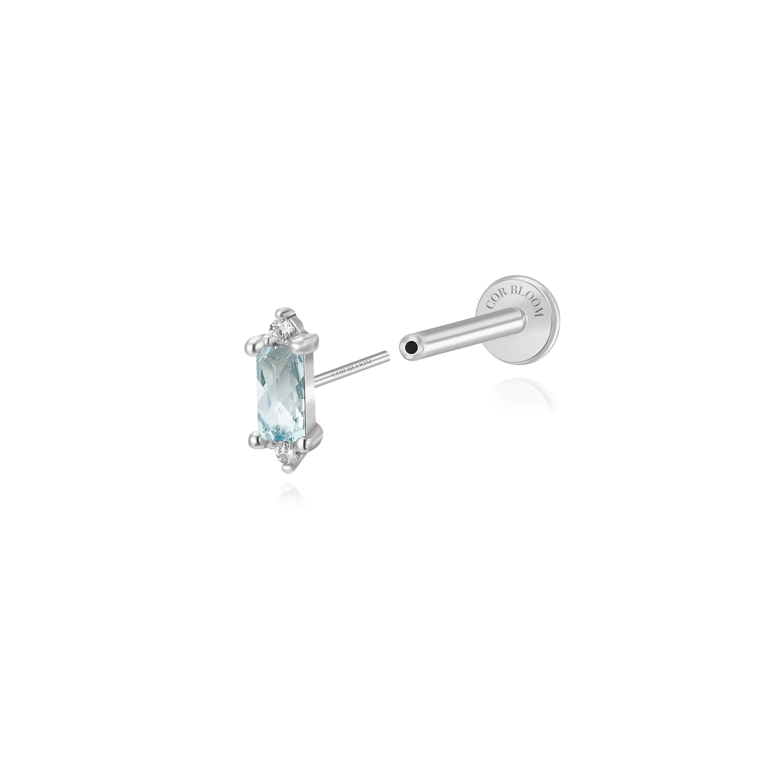 Iceland Dainty Baguette Flatback Stud – Aquamarine