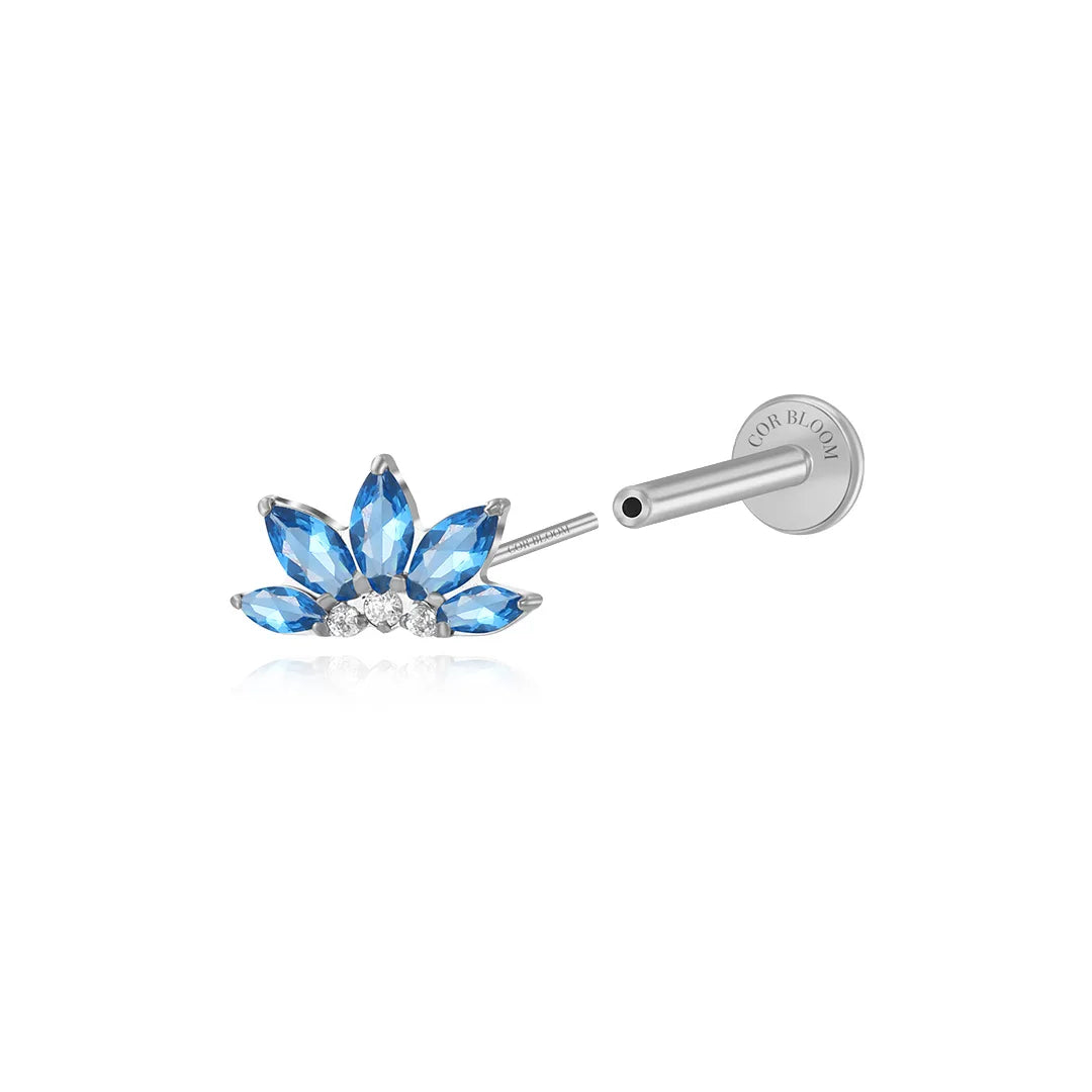Titanium Xanthe London Blue Topaz Lotus Flat Back Stud