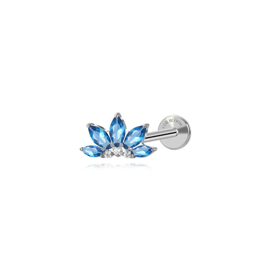 Titanium Xanthe London Blue Topaz Lotus Flat Back Stud