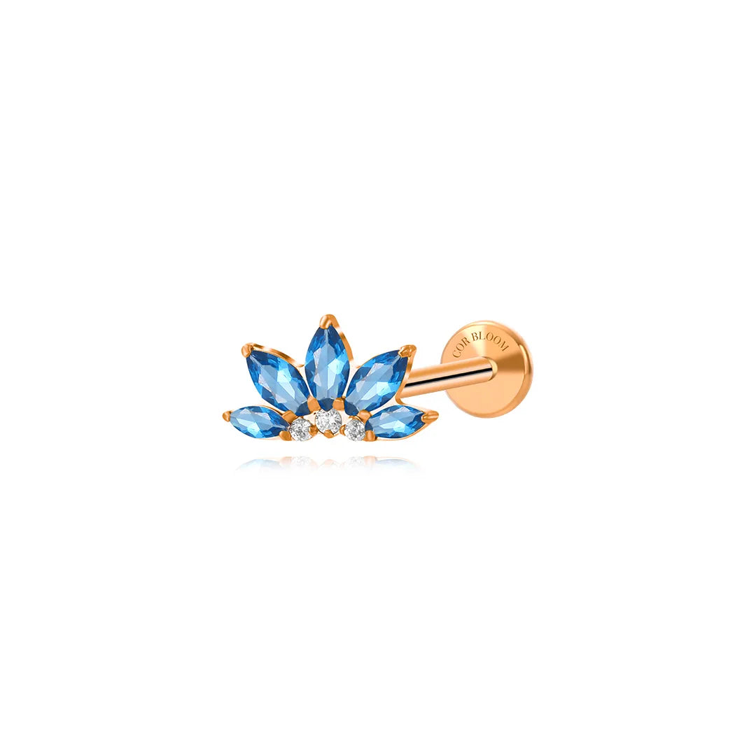 Titanium Xanthe London Blue Topaz Lotus Flat Back Stud