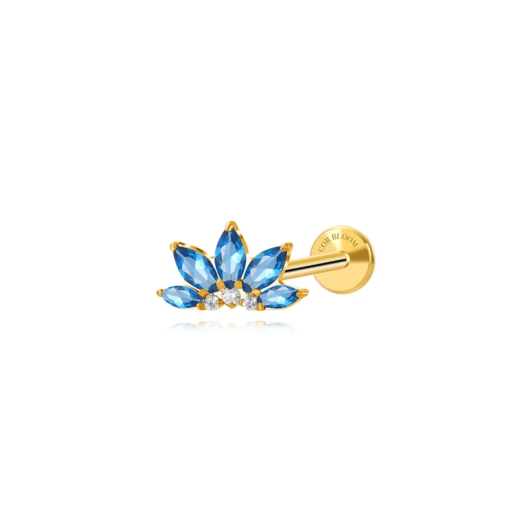 Titanium Xanthe London Blue Topaz Lotus Flat Back Stud