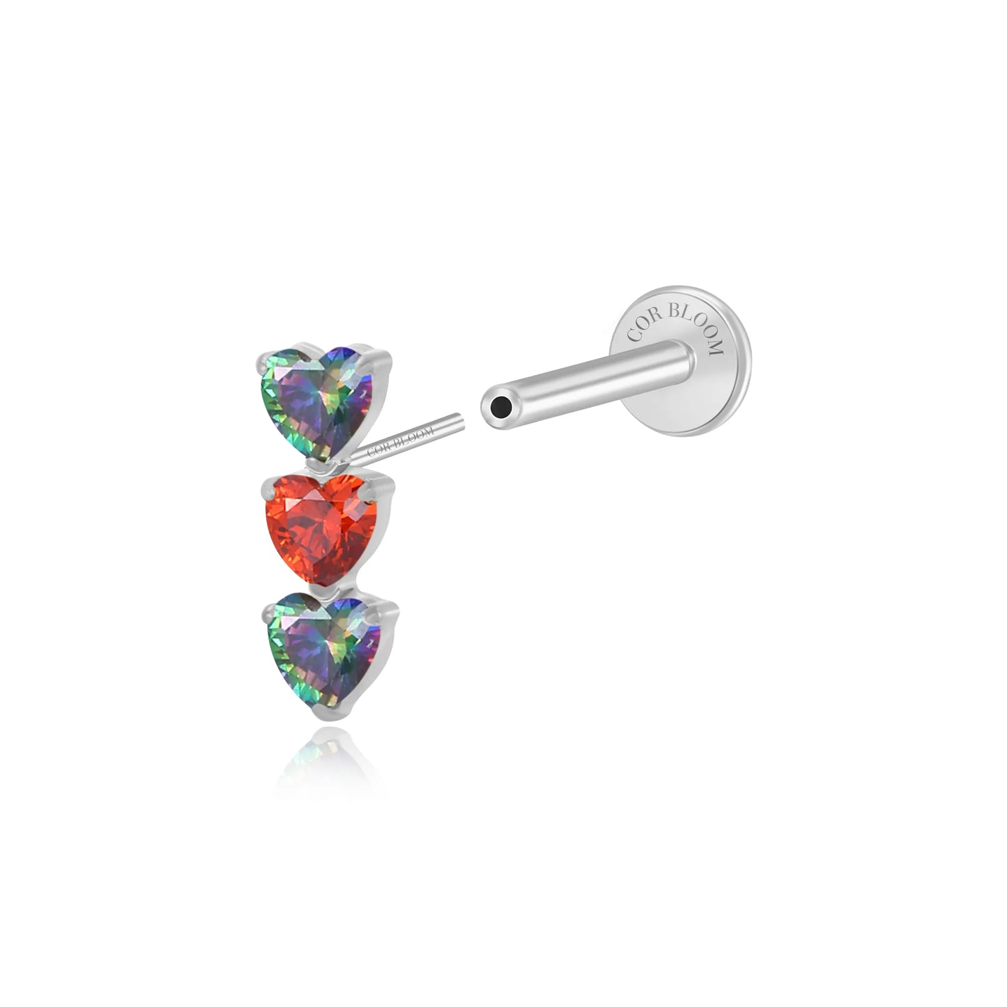 Titanium Adelpha Trio Heart Stud - Dark & Fire