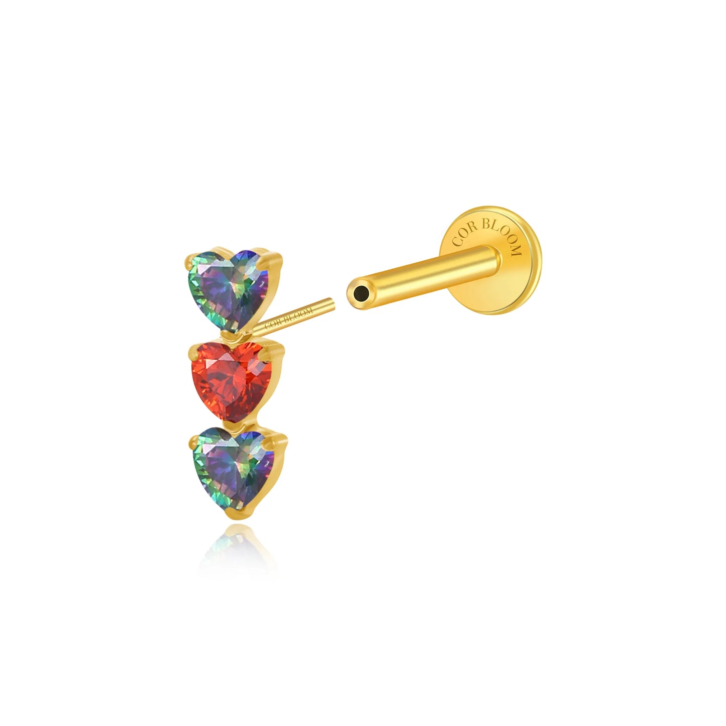 Titanium Adelpha Trio Heart Stud - Dark & Fire