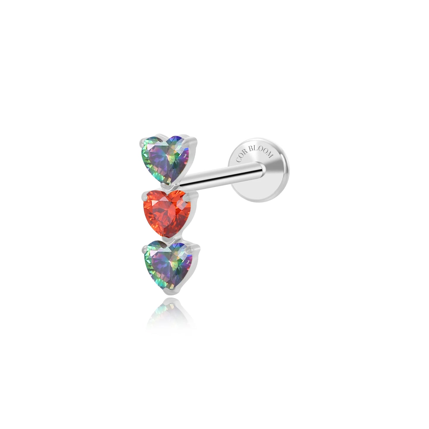 Titanium Adelpha Trio Heart Stud - Dark & Fire